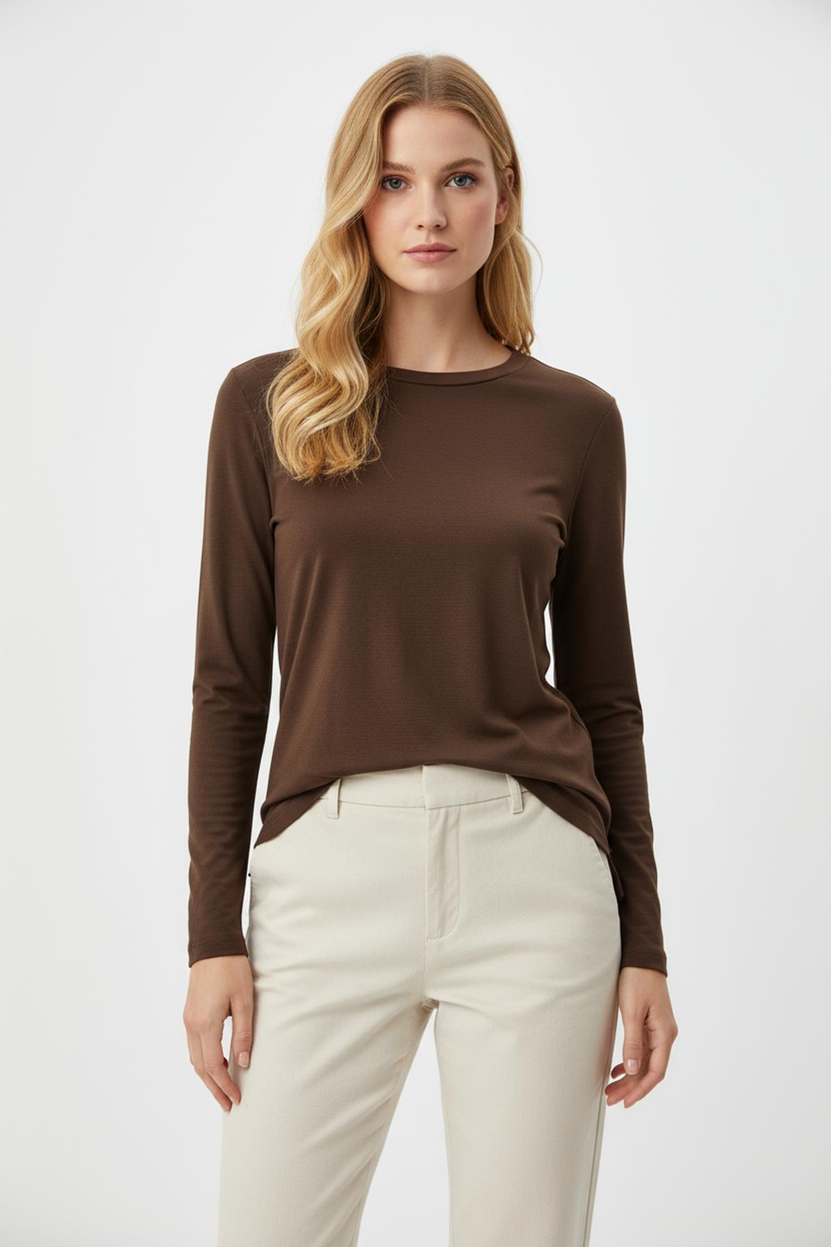 8229A Bisiklet Yak Yırtmaçlı Tunik Kahve - RAYS