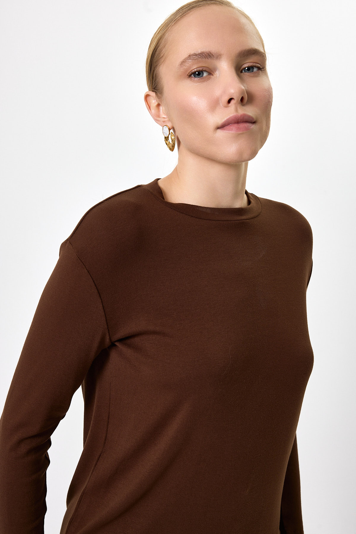 Kahverengi Bisiklet Yaka Yan Yırtmaçlı Tunik 8229A - 6