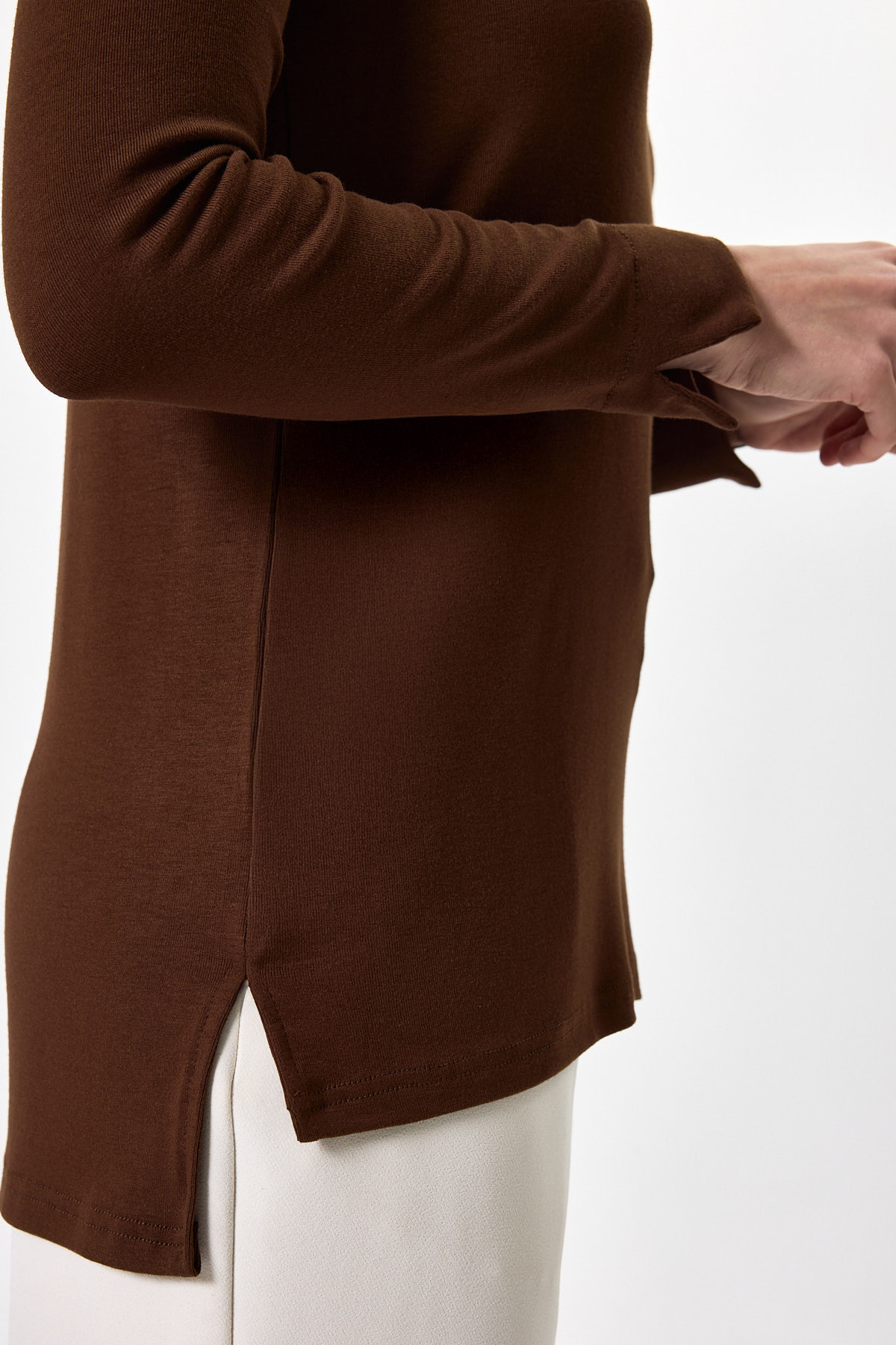 Kahverengi Bisiklet Yaka Yan Yırtmaçlı Tunik 8229A - 4