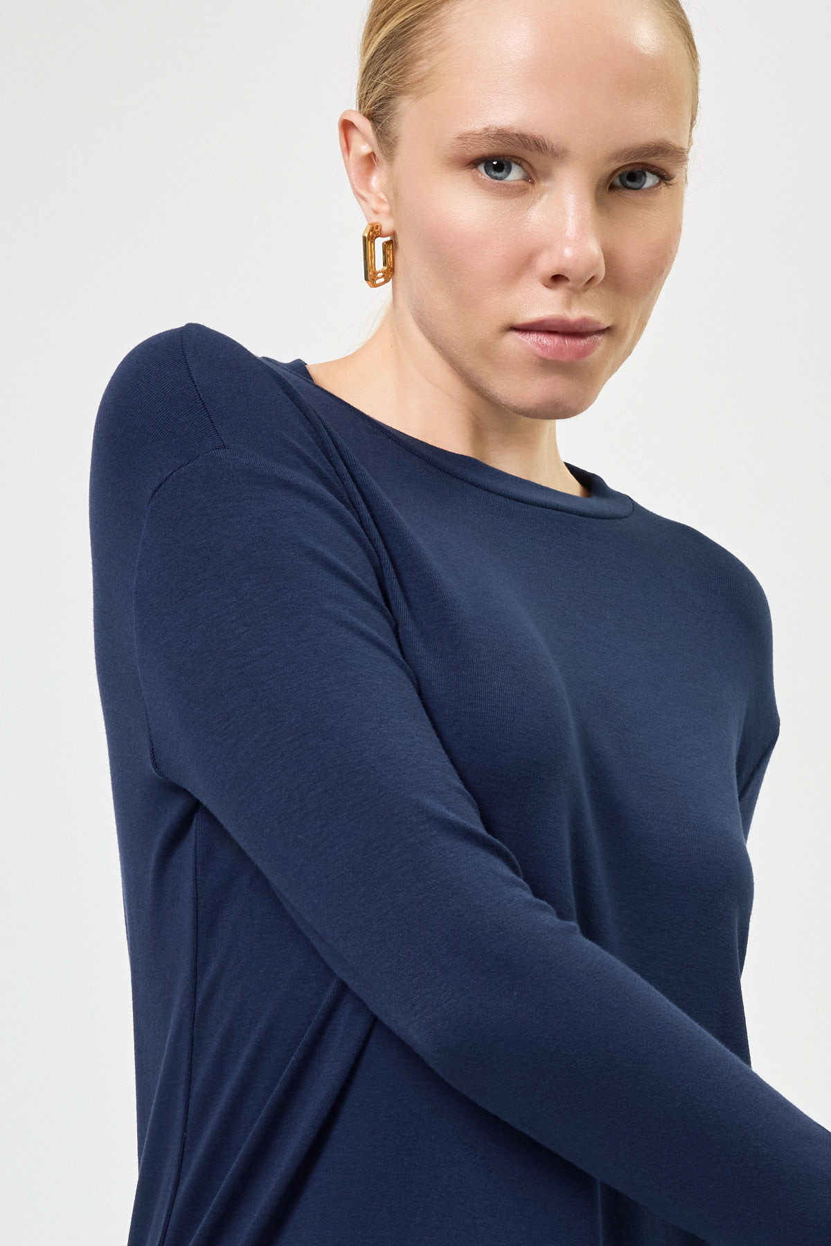 Lacivert Bisiklet Yaka Yan Yırtmaçlı Tunik 8229A - 6