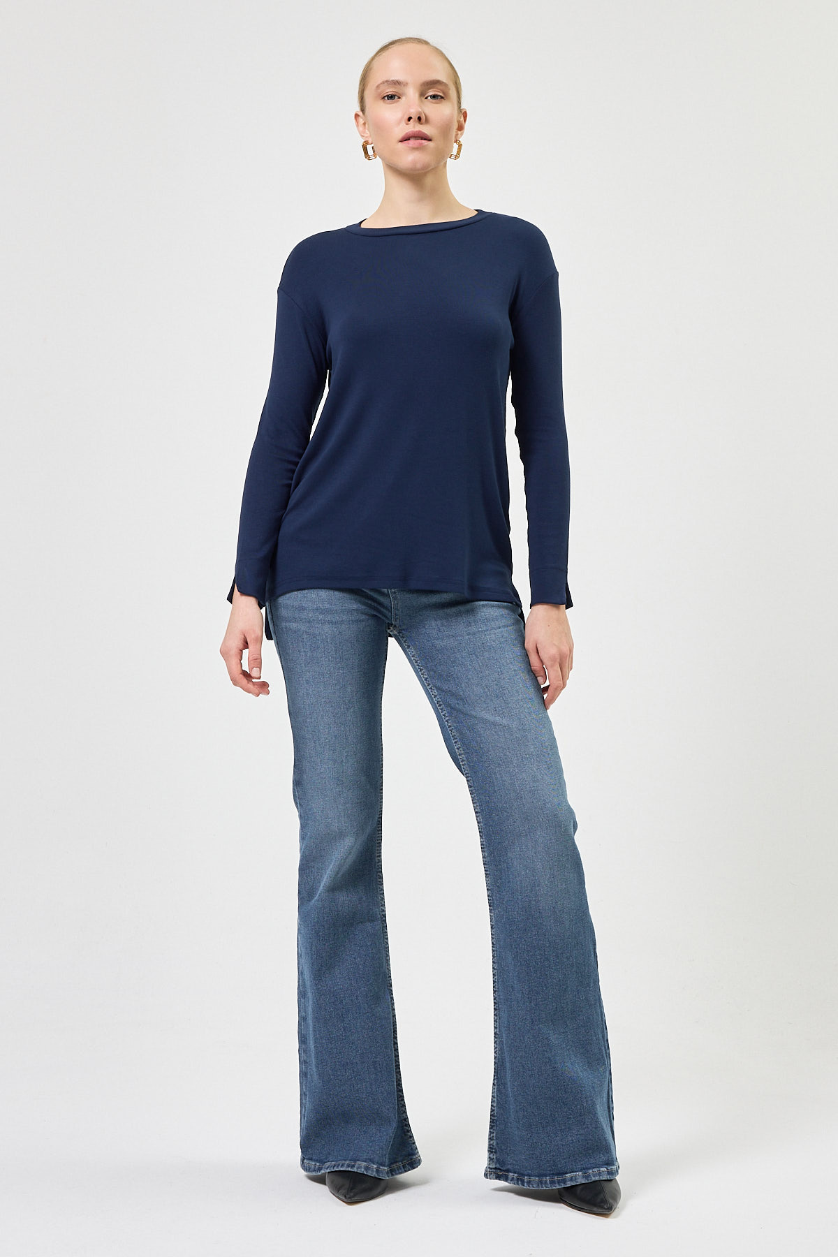 Lacivert Bisiklet Yaka Yan Yırtmaçlı Tunik 8229A - 7