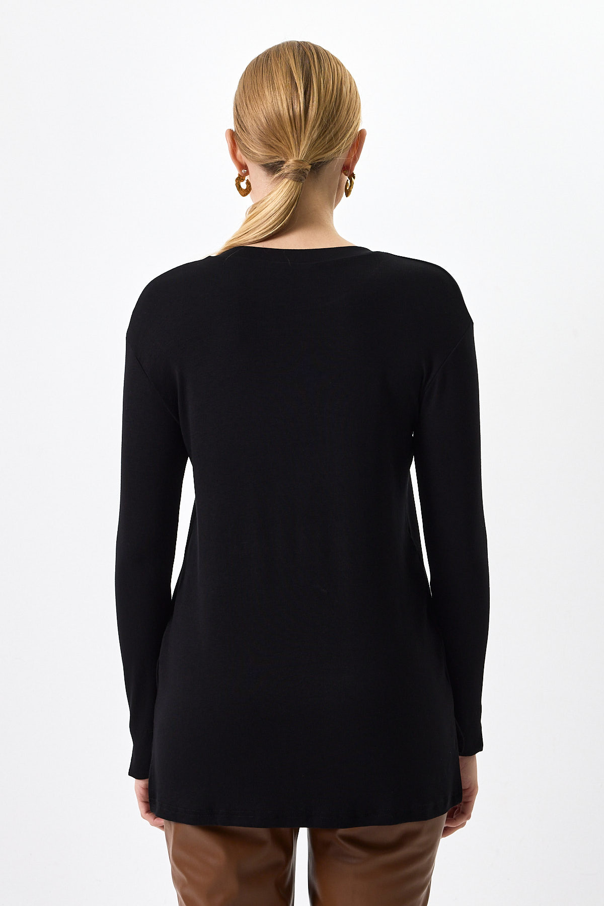 Siyah Bisiklet Yaka Yan Yırtmaçlı Tunik 8229A - 5