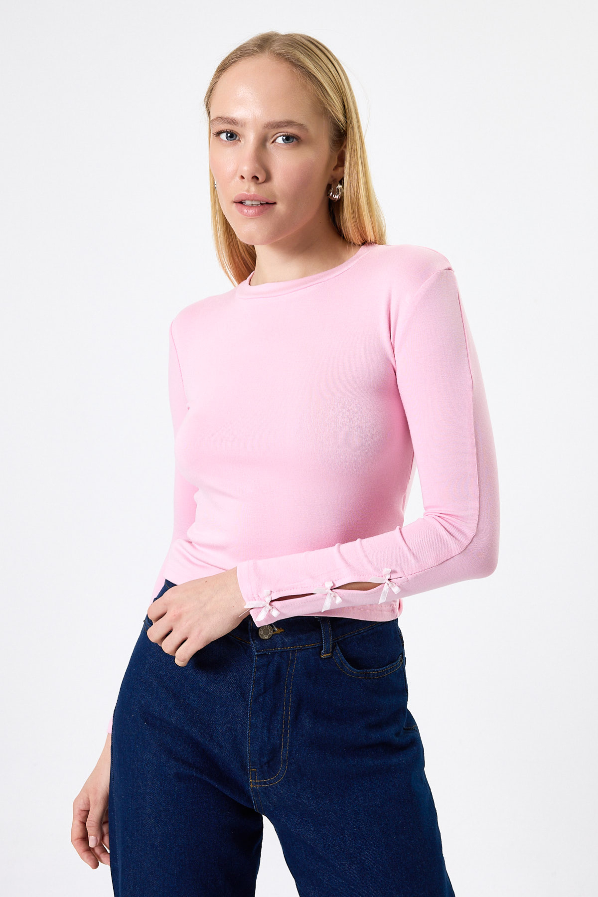 Pembe Kol Kurdele Detaylı Bluz 8232A 