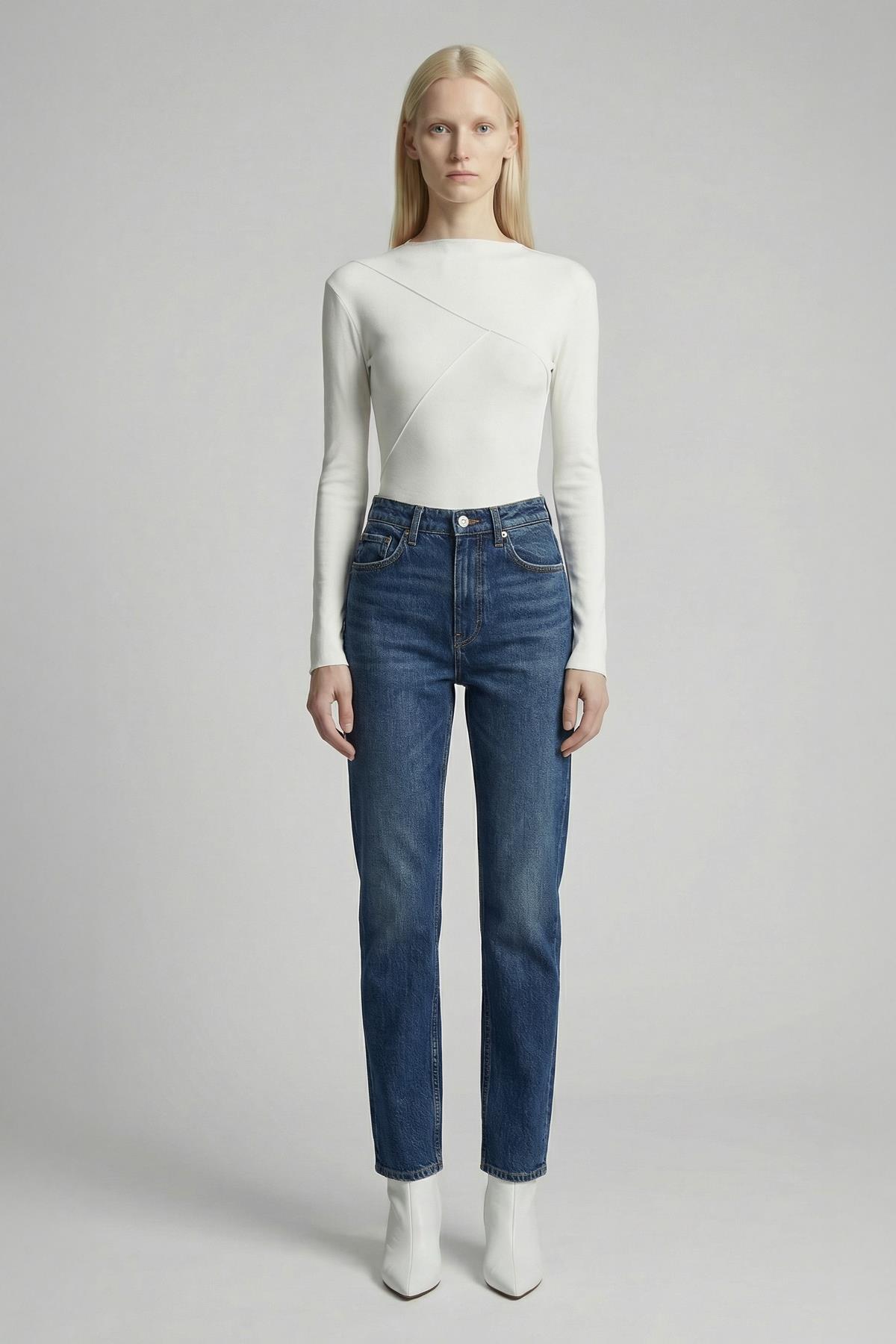 8238A Bisiklet Yaka Ön Çimalı Bluz Ekru - 1