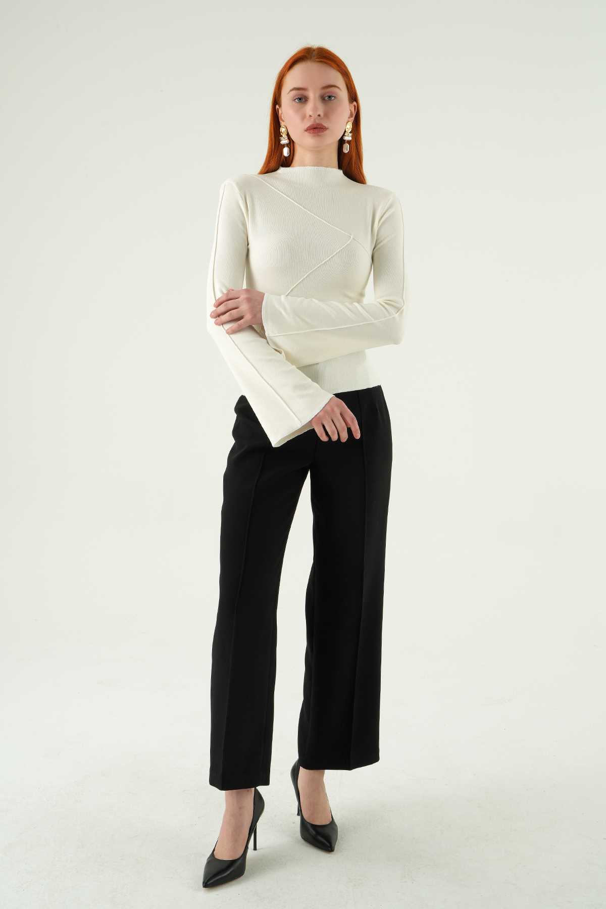 8238A Bisiklet Yaka Ön Çimalı Bluz Ekru - 3