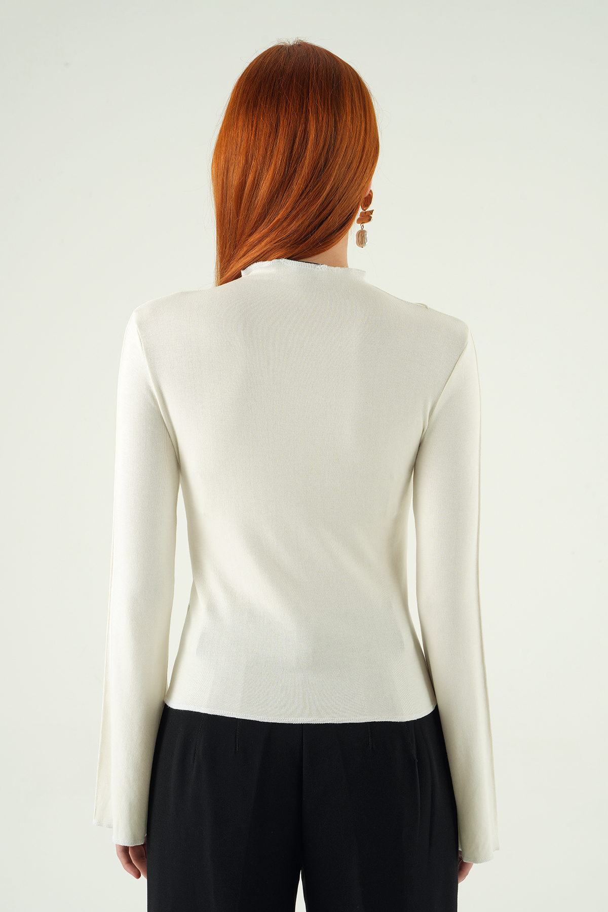 8238A Bisiklet Yaka Ön Çimalı Bluz Ekru - 5