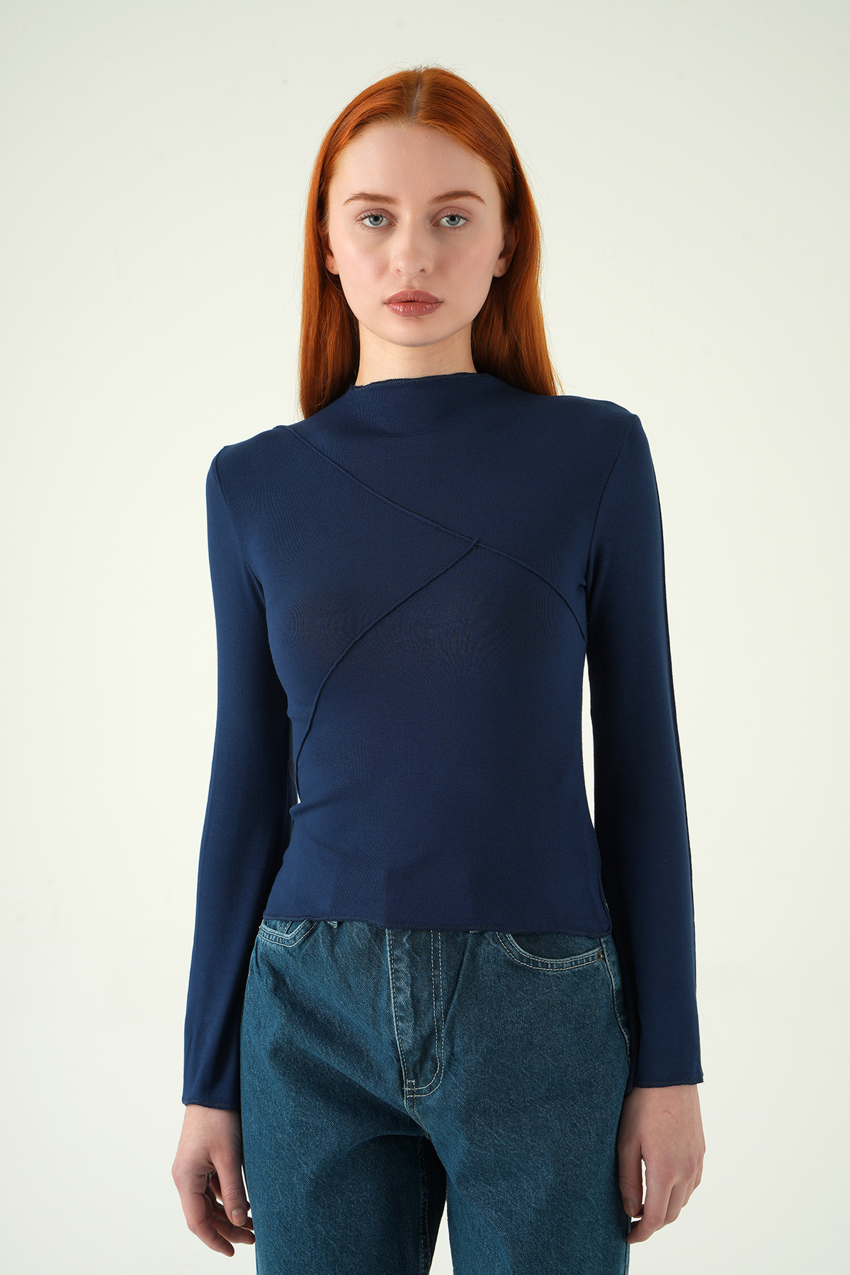 8238A Bisiklet Yaka Ön Çimalı Bluz Laci - 2