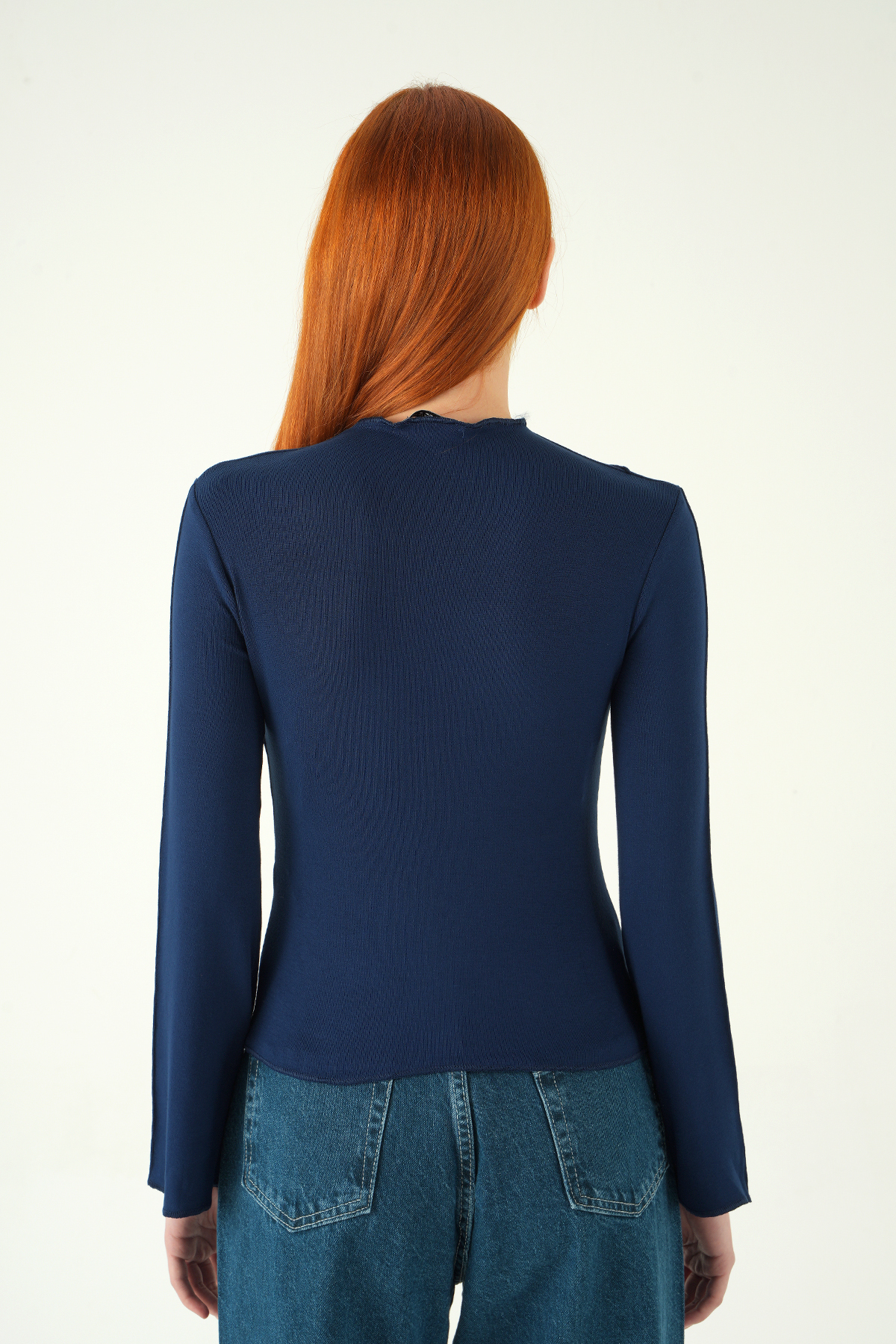 8238A Bisiklet Yaka Ön Çimalı Bluz Laci - 5