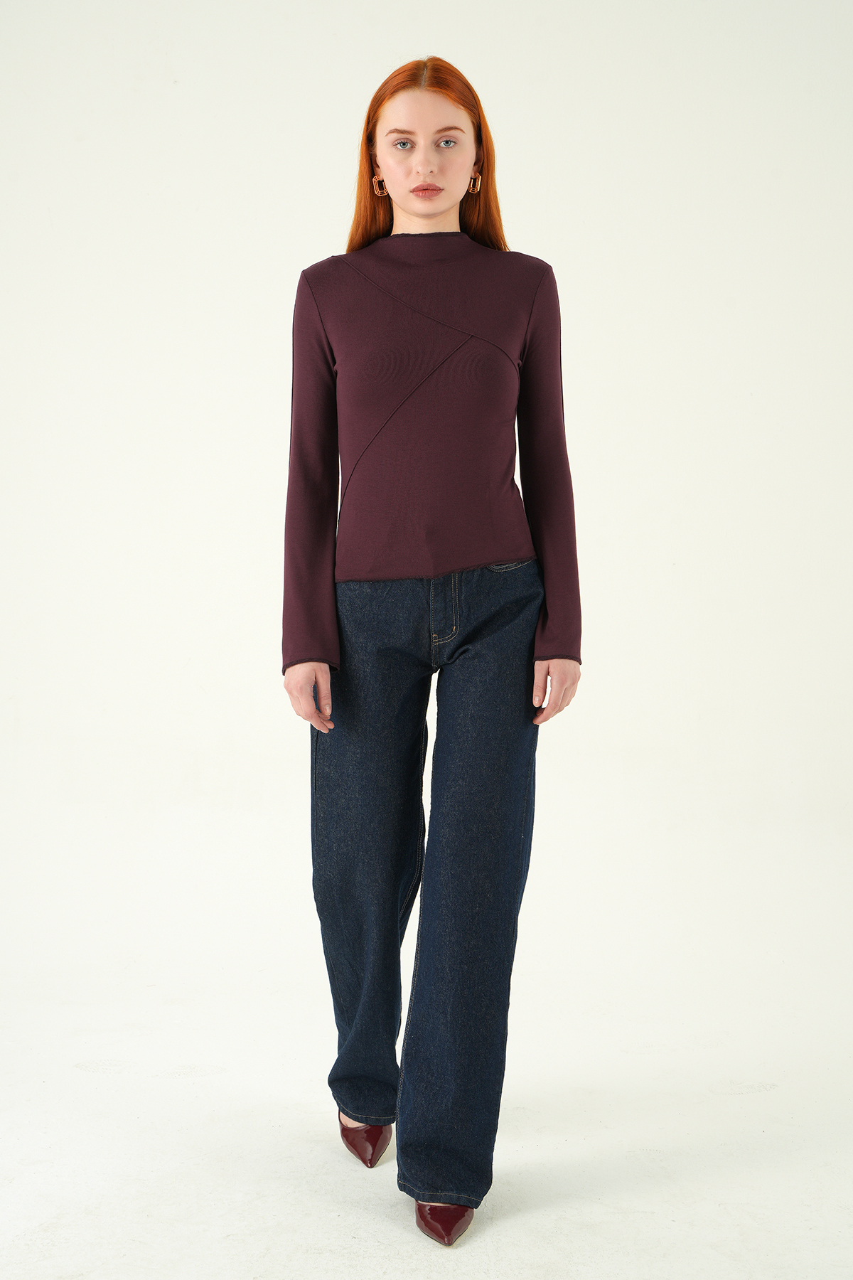 8238A Bisiklet Yaka Ön Çimalı Bluz Mürdüm - 3