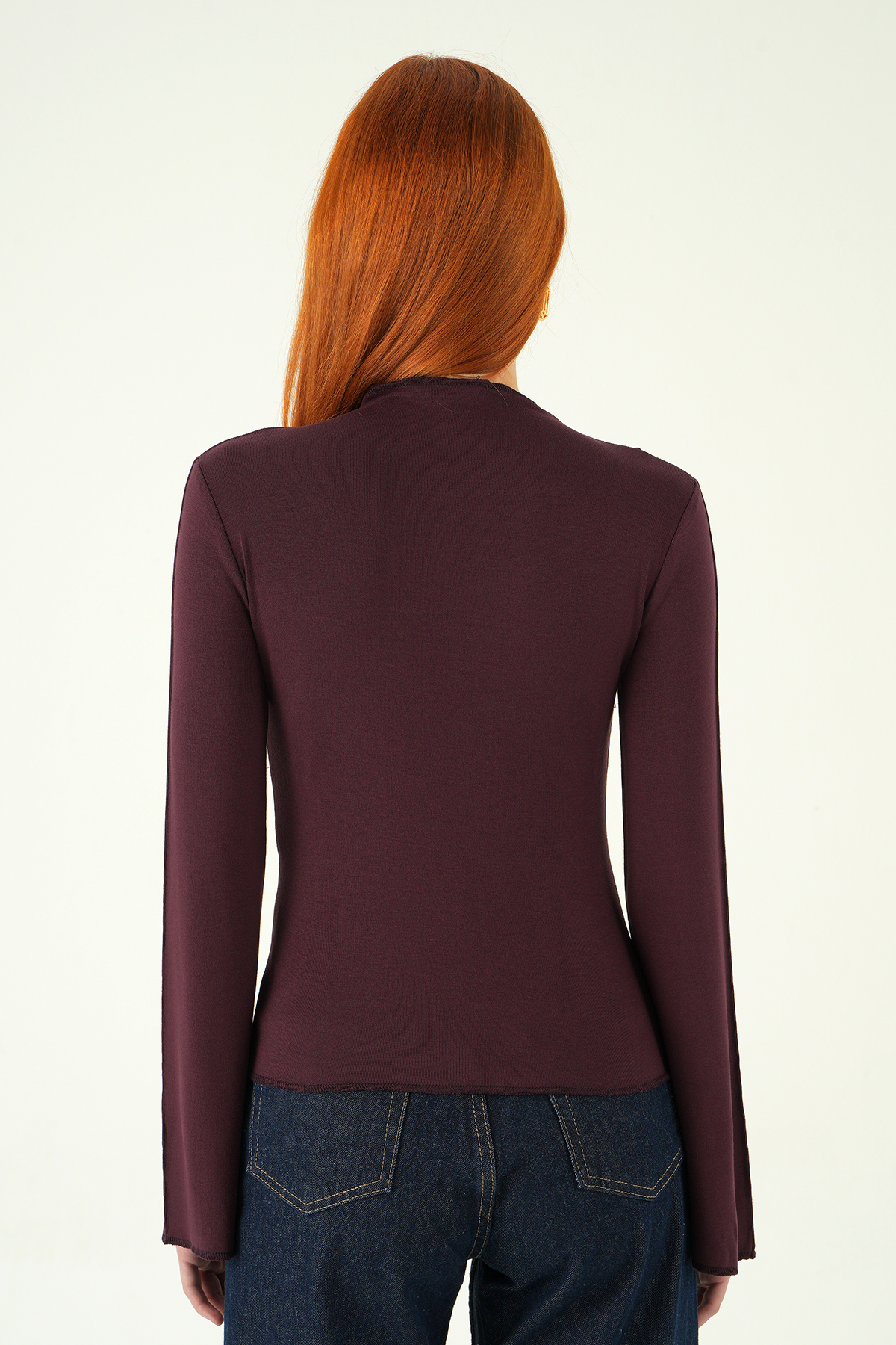 8238A Bisiklet Yaka Ön Çimalı Bluz Mürdüm - 5