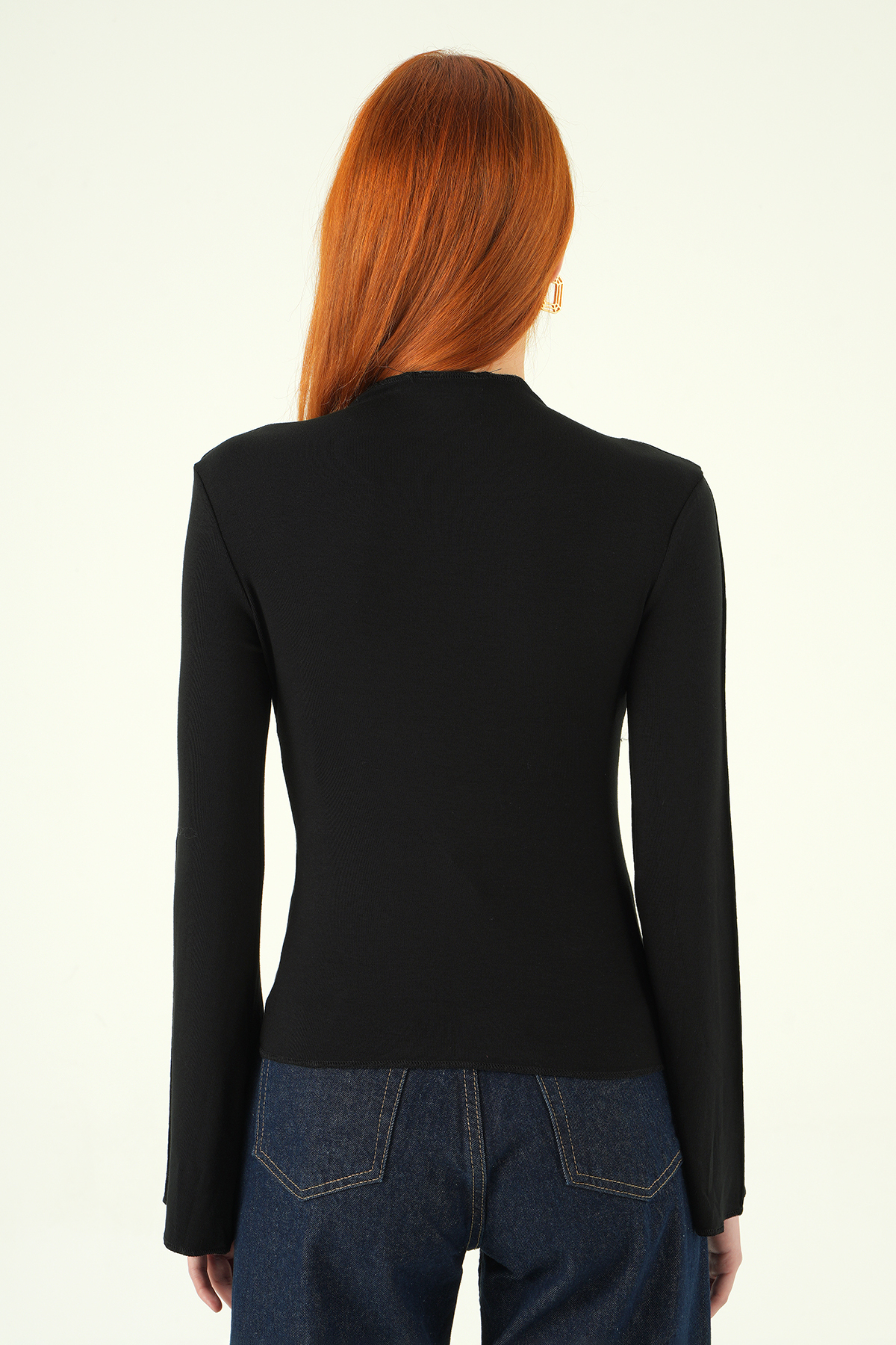 8238A Bisiklet Yaka Ön Çimalı Bluz Siyah - 5