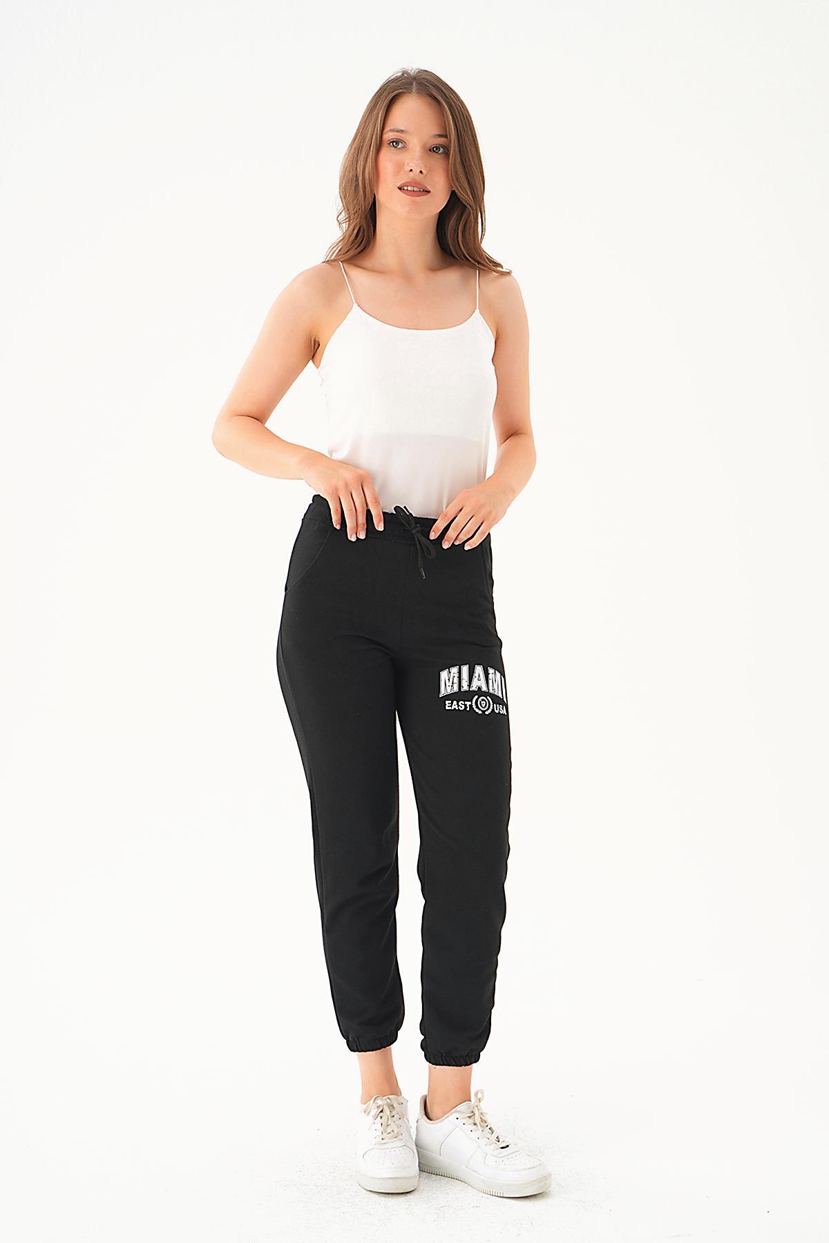 8240 Miami Yazı Baskılı Eşofman Siyah 