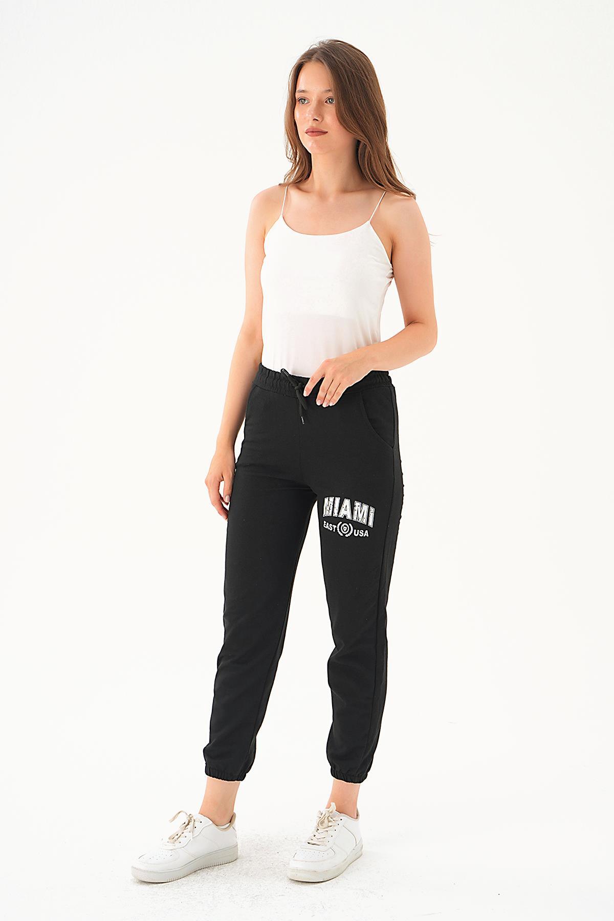 Siyah Miami Yazı Baskılı Eşofman 8240 - 2