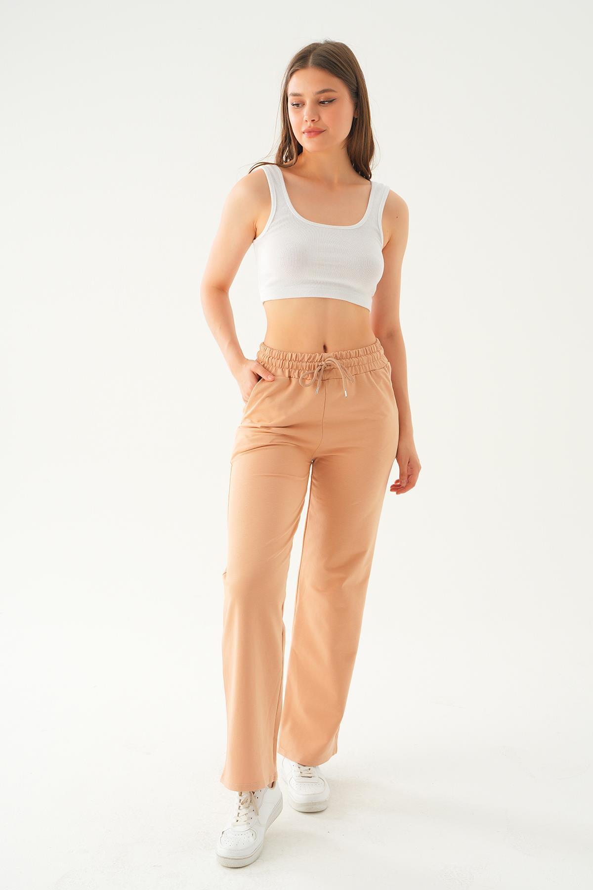 Bej Geniş Paça Eşofman 8241 - 2