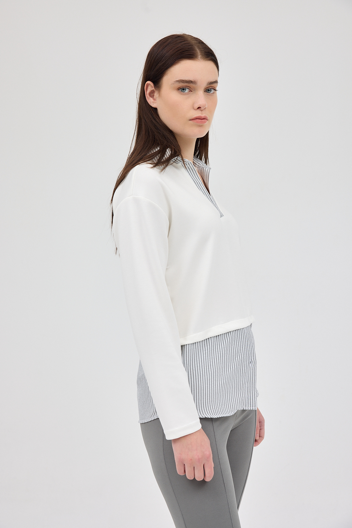 Ekru Gömlek Yaka Detaylı Triko Bluz 8241A - 2