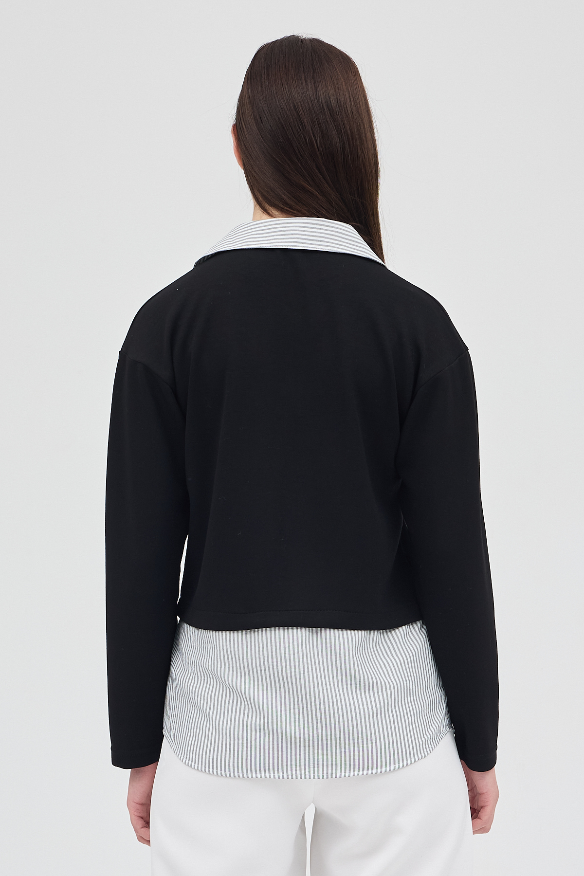 Siyah Gömlek Yaka Detaylı Triko Bluz 8241A - 5