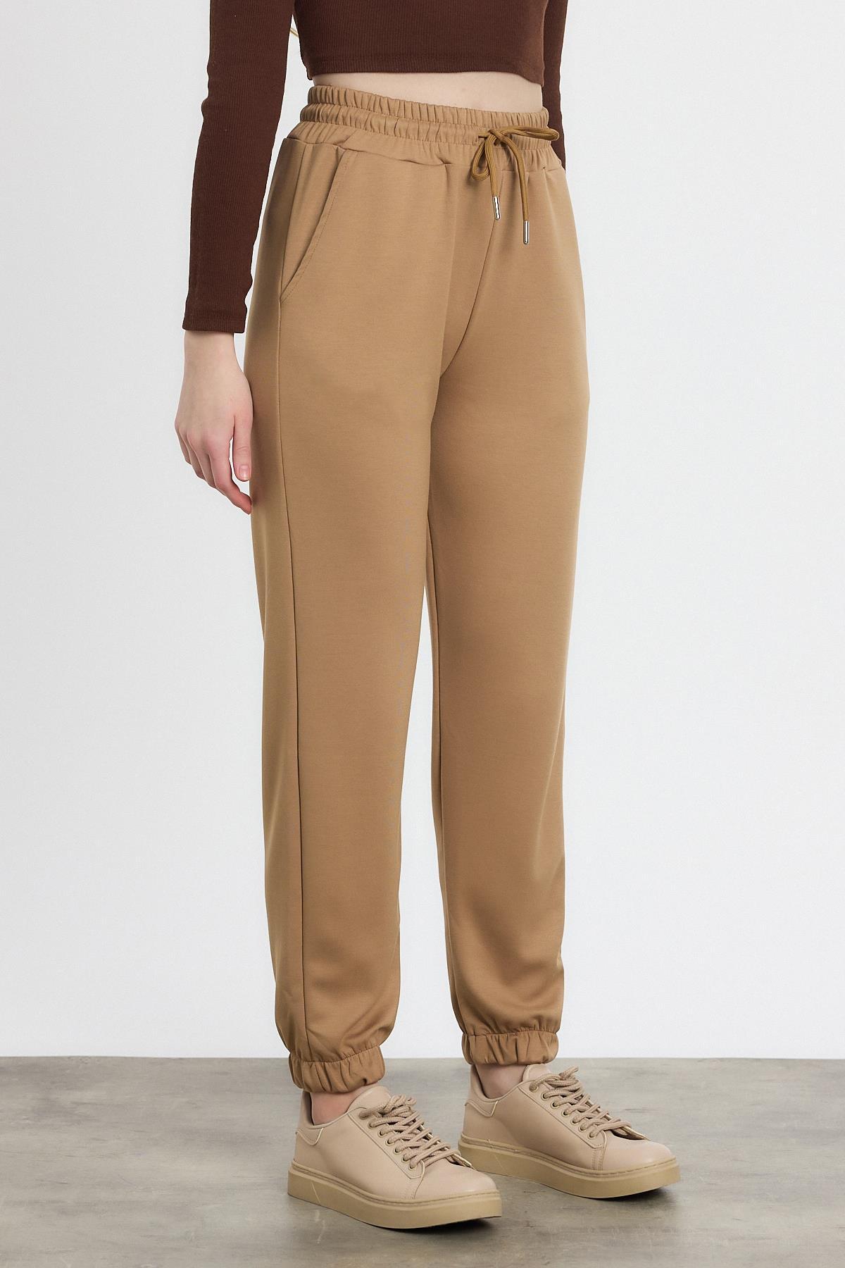 Yumuşak Dokulu Esnek Premium Kumaş Rahat Kalıp Eşofman Altı Camel - 3