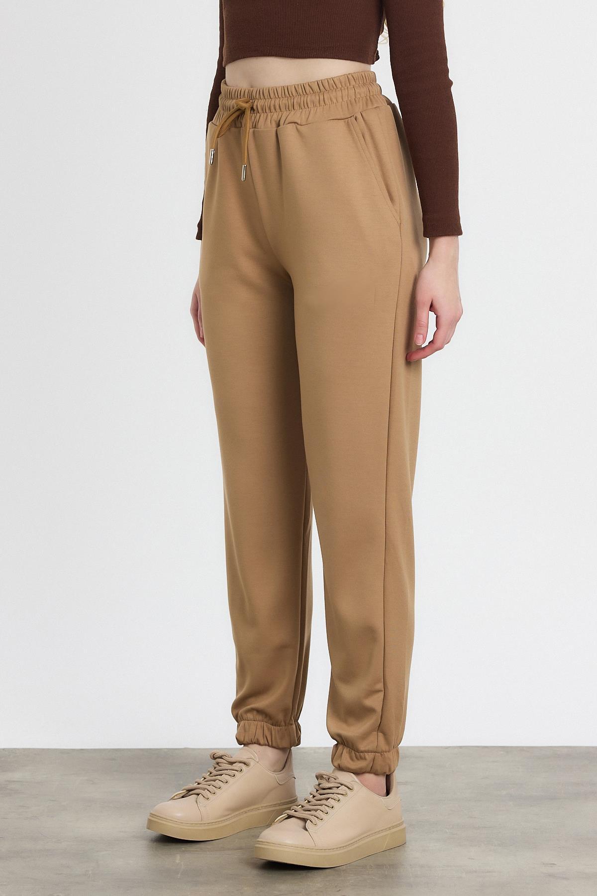 Yumuşak Dokulu Esnek Premium Kumaş Rahat Kalıp Eşofman Altı Camel - 6