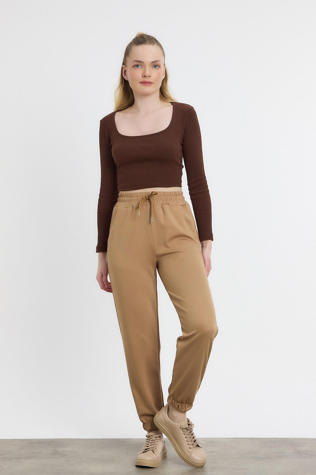 Yumuşak Dokulu Esnek Premium Kumaş Rahat Kalıp Eşofman Altı Camel - 7