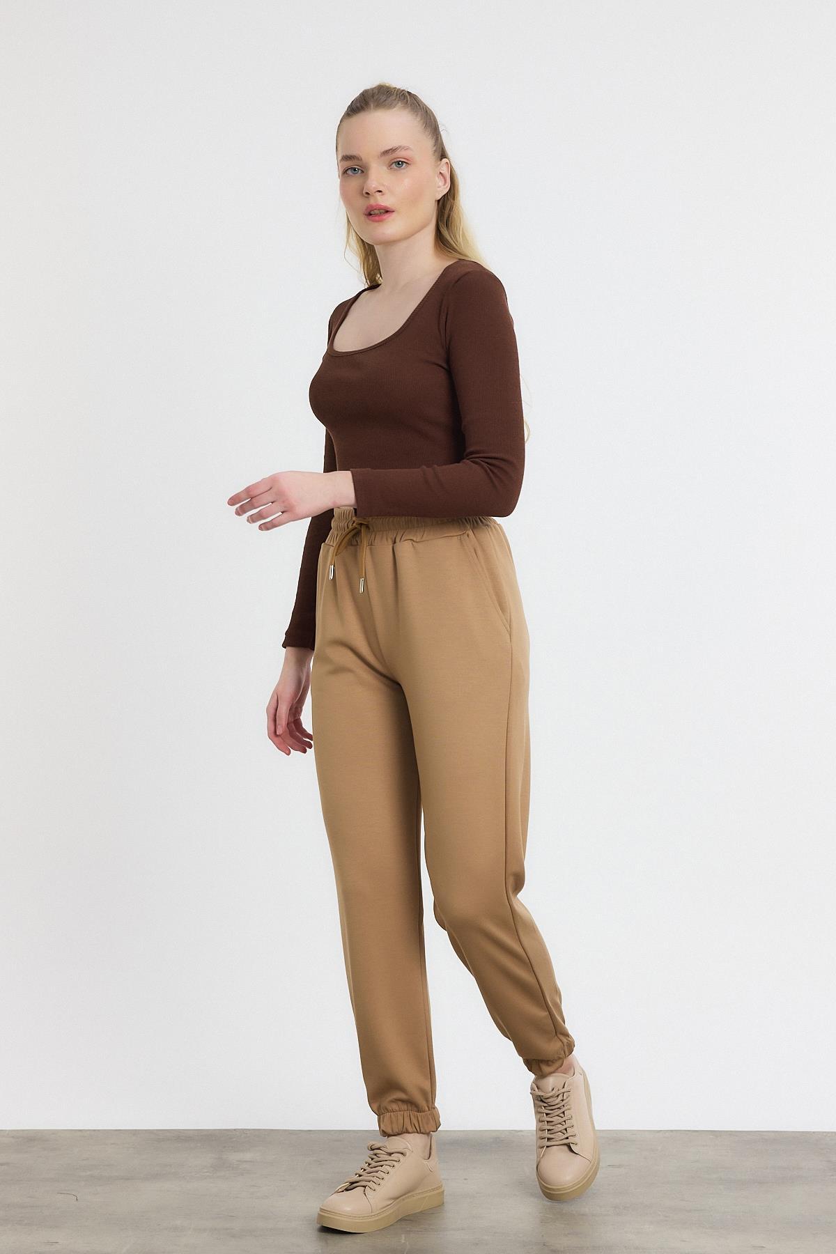 Yumuşak Dokulu Esnek Premium Kumaş Rahat Kalıp Eşofman Altı Camel - 8