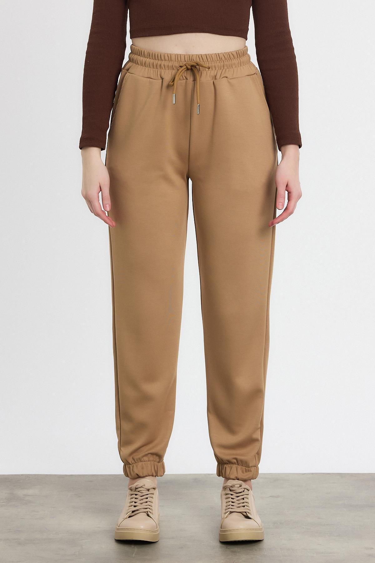 Yumuşak Dokulu Esnek Premium Kumaş Rahat Kalıp Eşofman Altı Camel - 8242 - 2