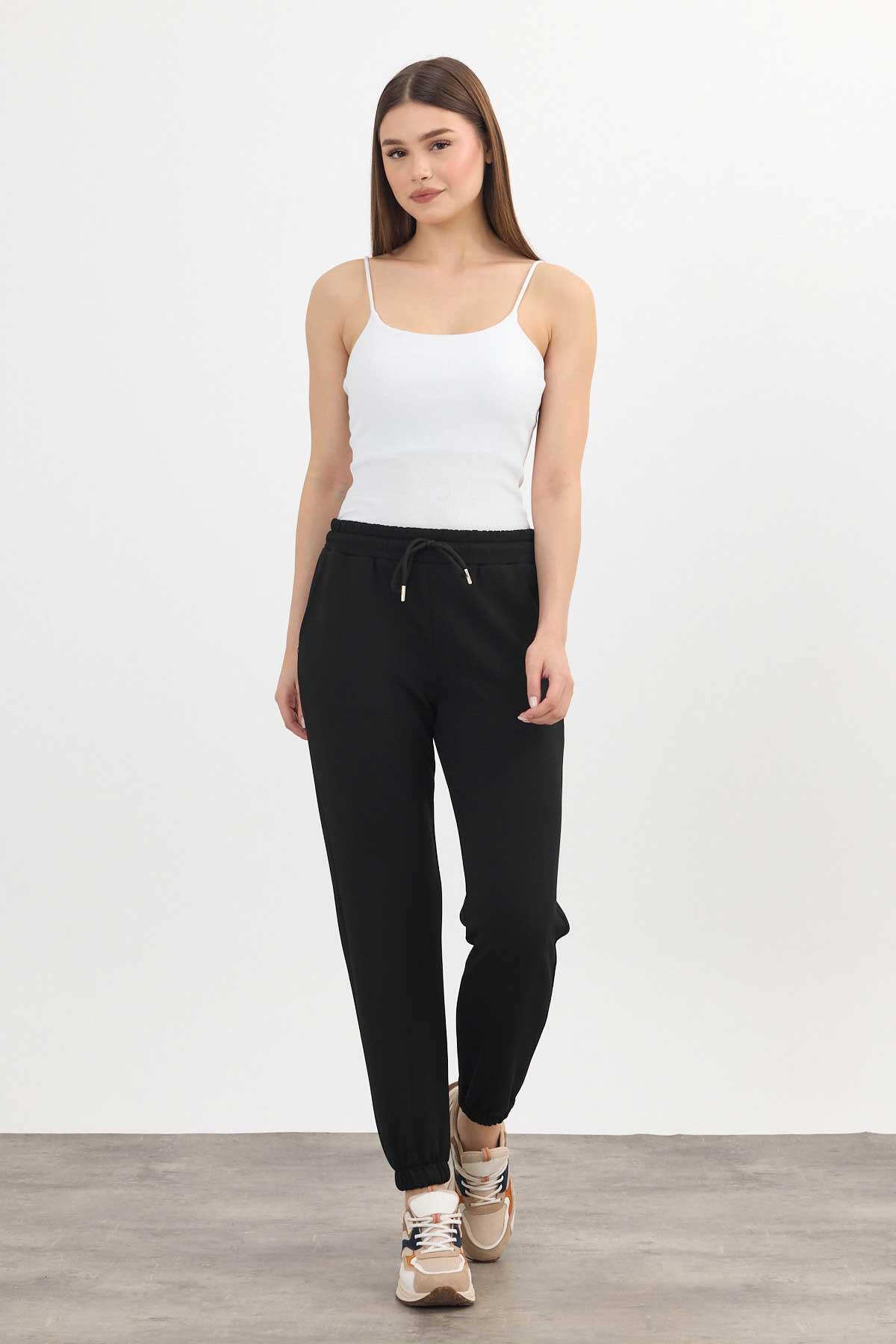 Yumuşak Dokulu Esnek Premium Kumaş Rahat Kalıp Eşofman Altı Siyah - 8242 