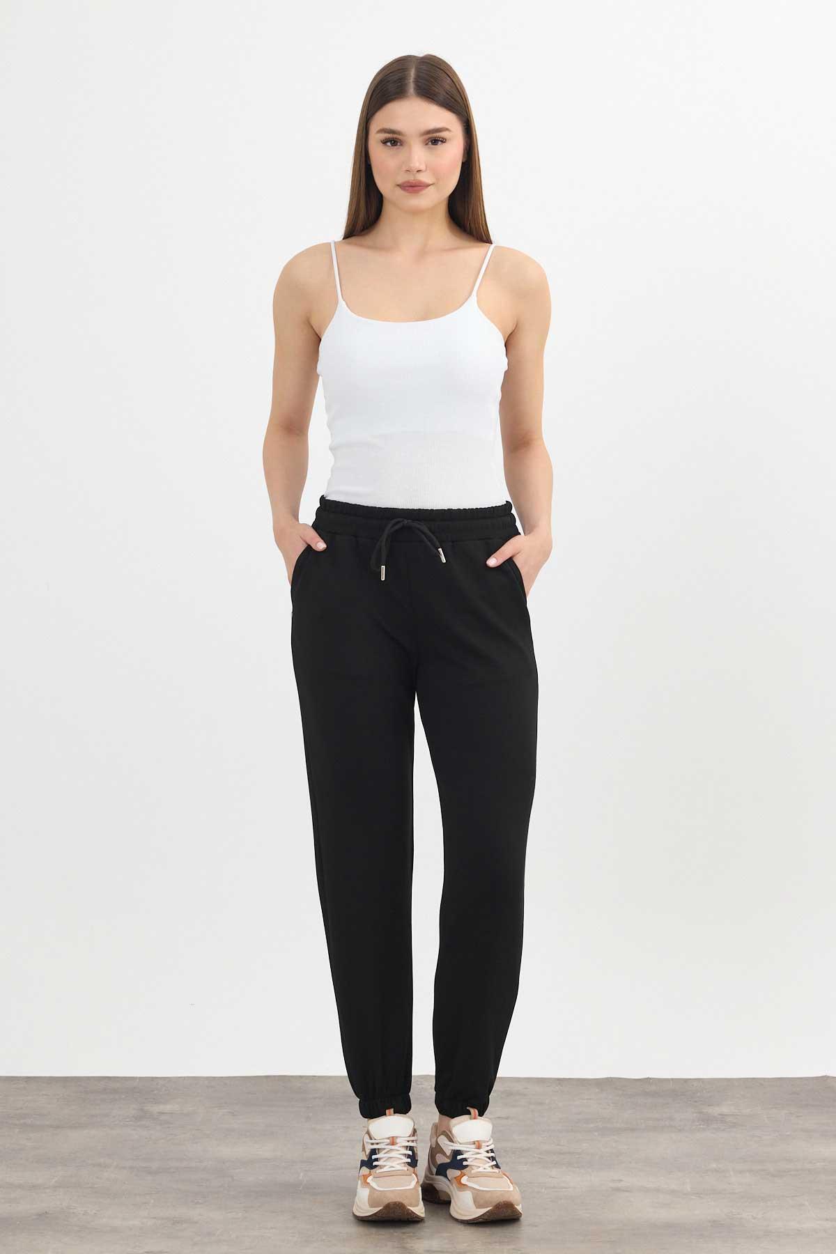 Yumuşak Dokulu Esnek Premium Kumaş Rahat Kalıp Eşofman Altı Siyah - 8242 - 2