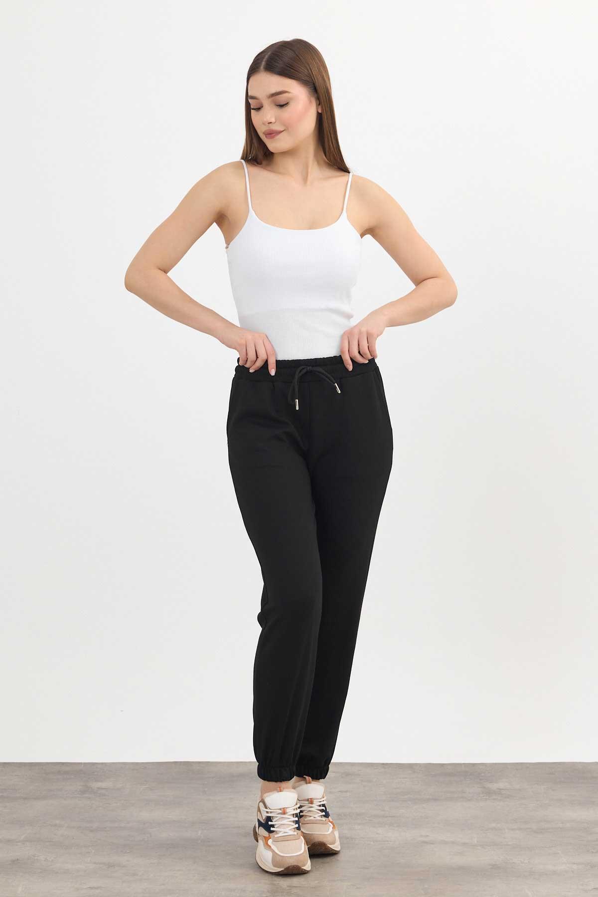 Yumuşak Dokulu Esnek Premium Kumaş Rahat Kalıp Eşofman Altı Siyah - 8242 - 8