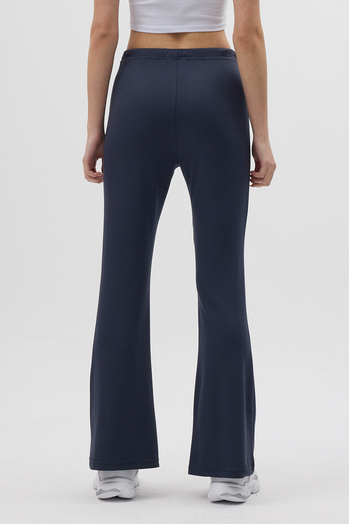 Antrasit Geniş Paça Beli Bağcıklı Kadın Pantolon 8246A - 5
