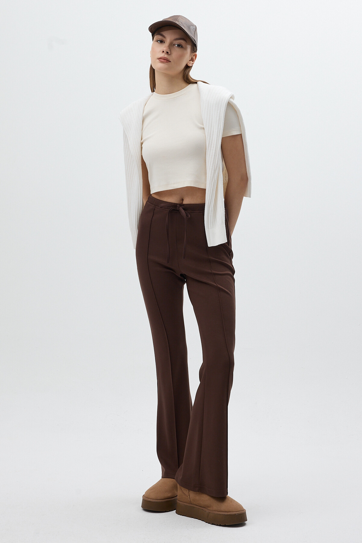 Kaherengi Geniş Paça Beli Bağcıklı Kadın Pantolon 8246A - 7