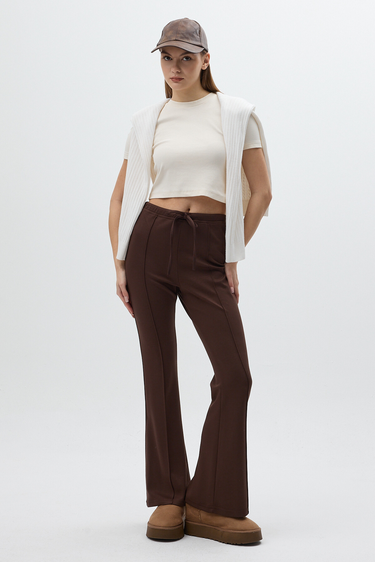 Kaherengi Geniş Paça Beli Bağcıklı Kadın Pantolon 8246A - 6