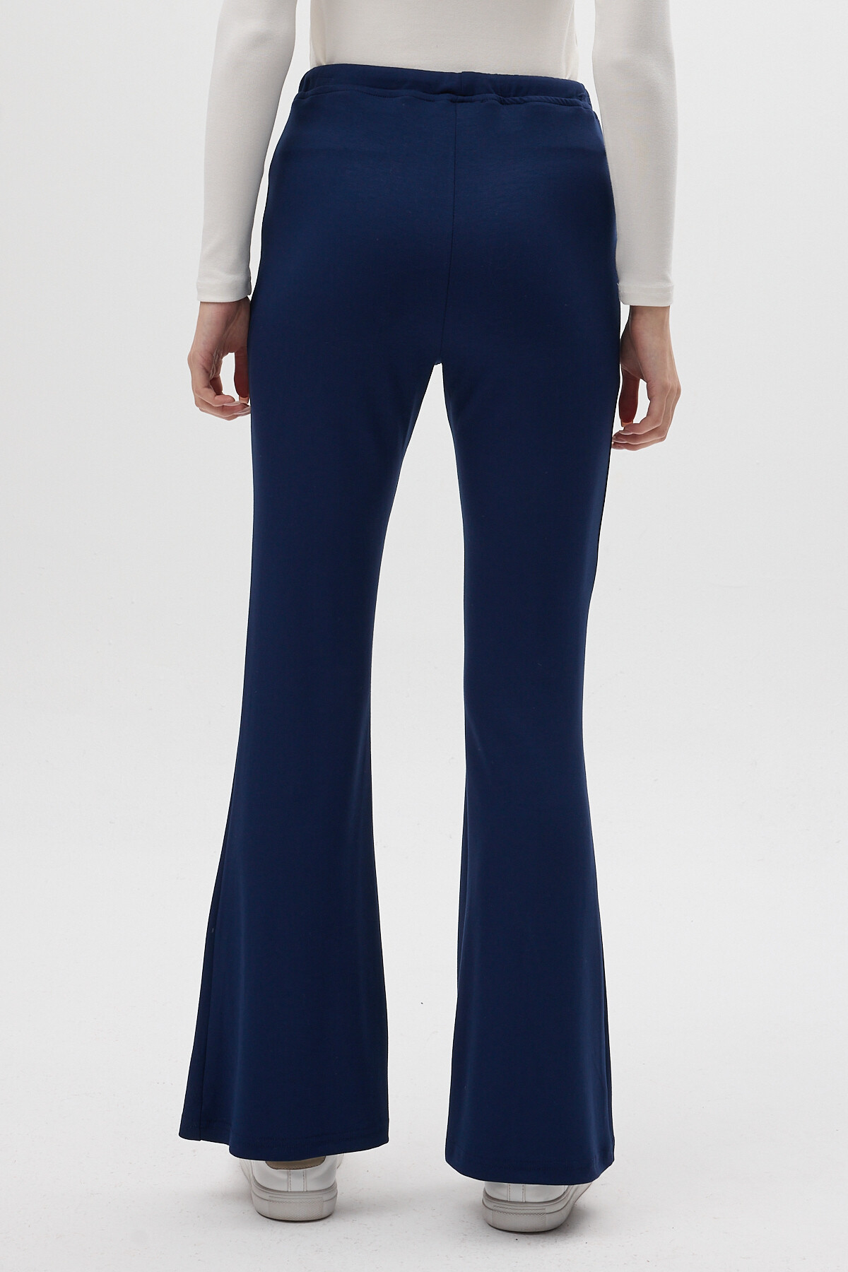 Lacivert Geniş Paça Beli Bağcıklı Kadın Pantolon 8246A - 5