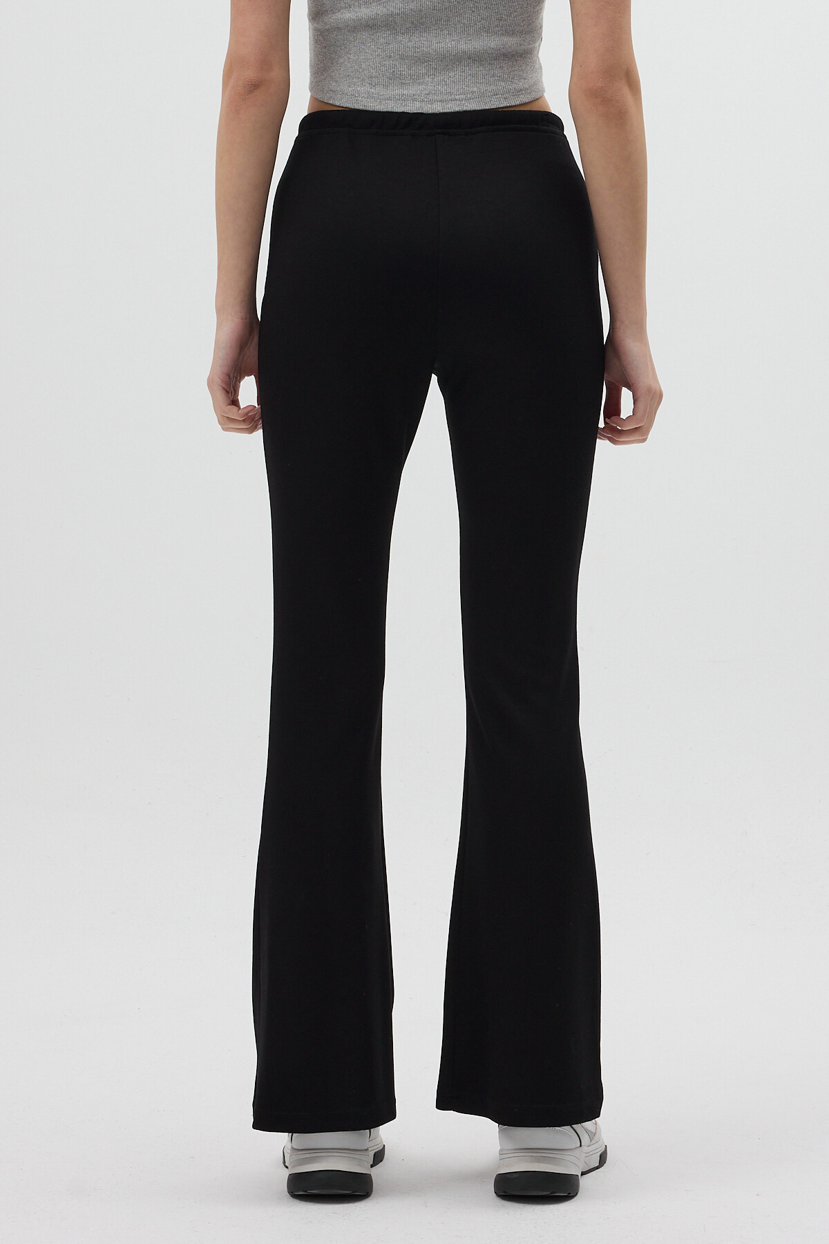 Siyah Geniş Paça Beli Bağcıklı Kadın Pantolon 8246A - 5