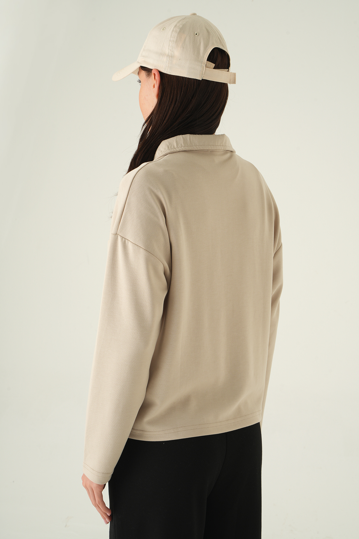 Yarım Fermuarlı Sweat 8249A Bej - 5