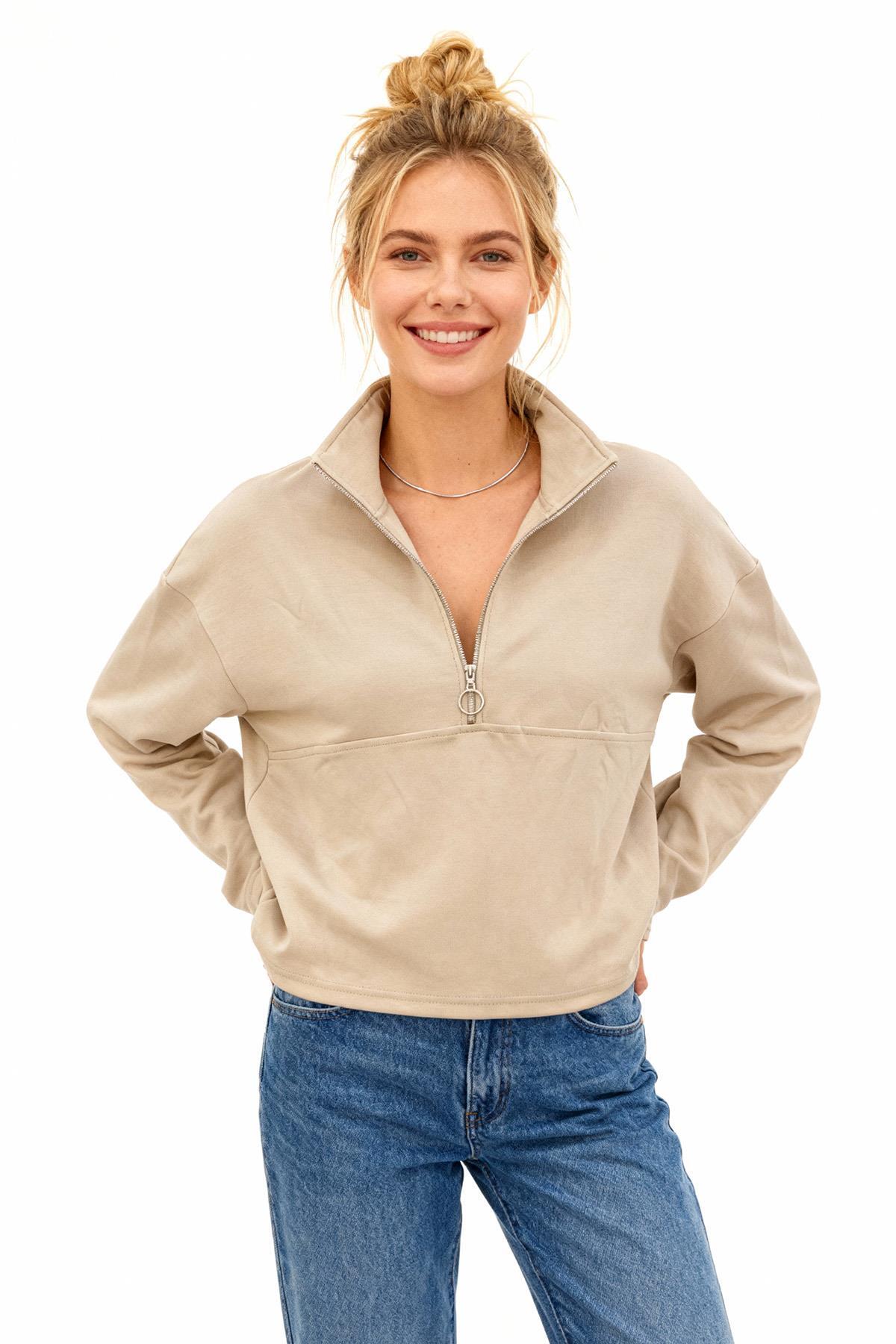 8249A Yarım Fermuarlı Sweat Bej - RAYS