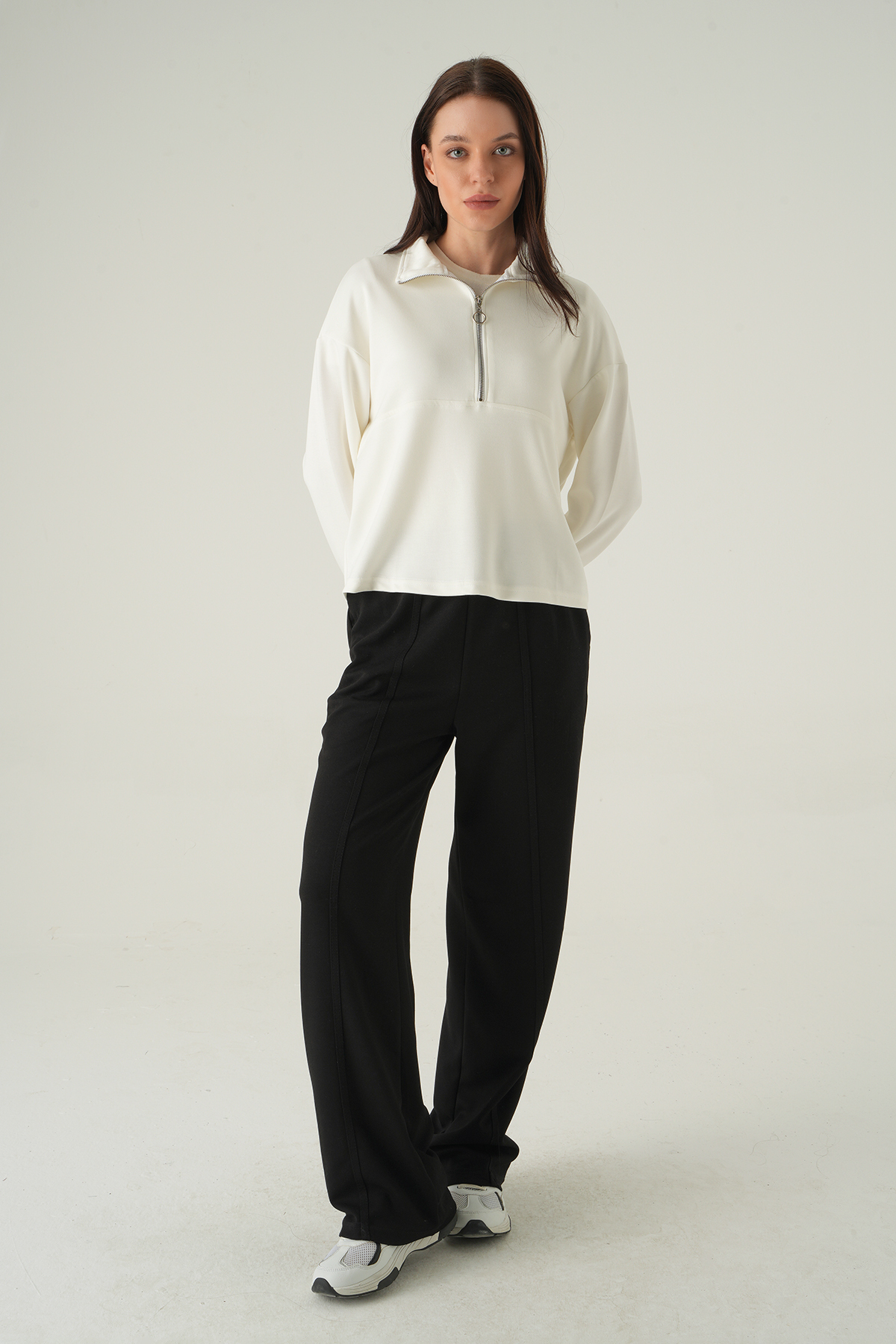 Yarım Fermuarlı Sweat 8249A Ekru - RAYS