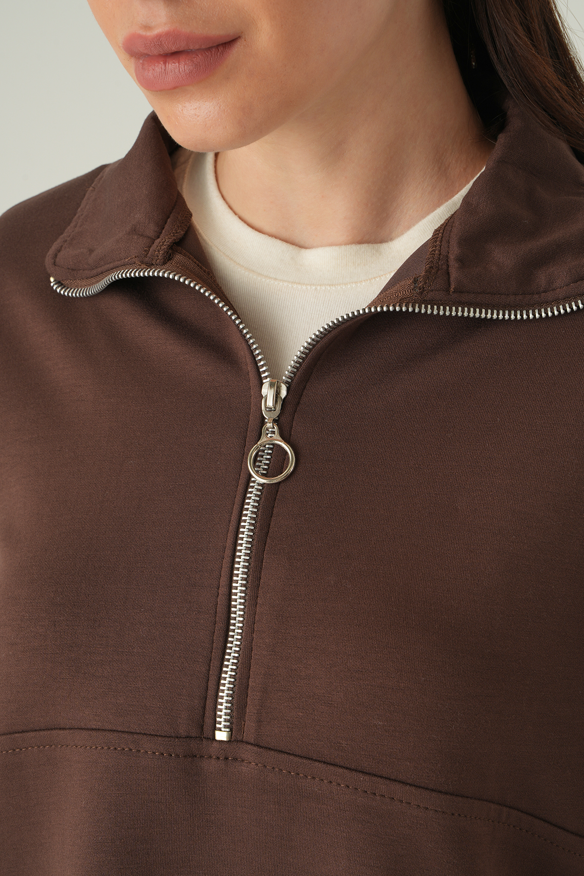 Yarım Fermuarlı Sweat 8249A Kahve - RAYS
