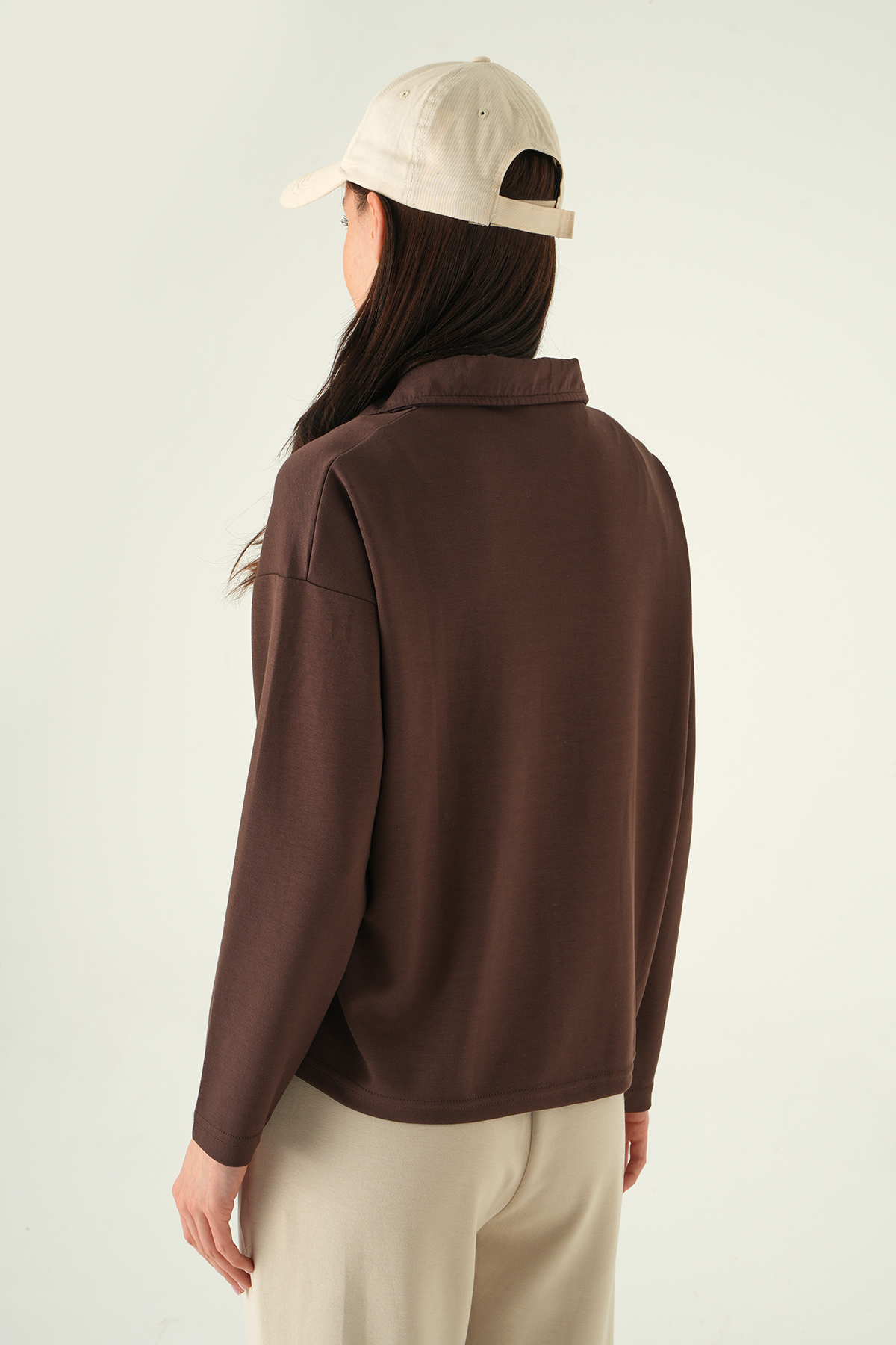 Yarım Fermuarlı Sweat 8249A Kahve - 5