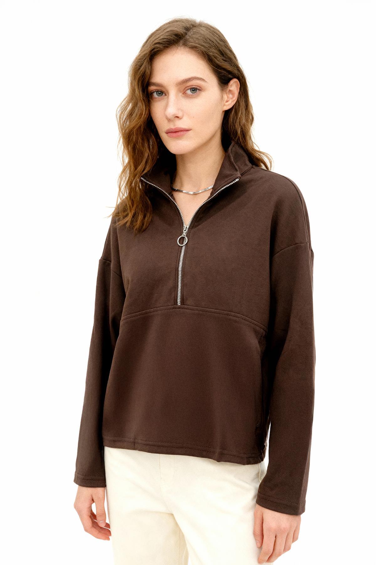 8249A Yarım Fermuarlı Sweat Kahve - 1