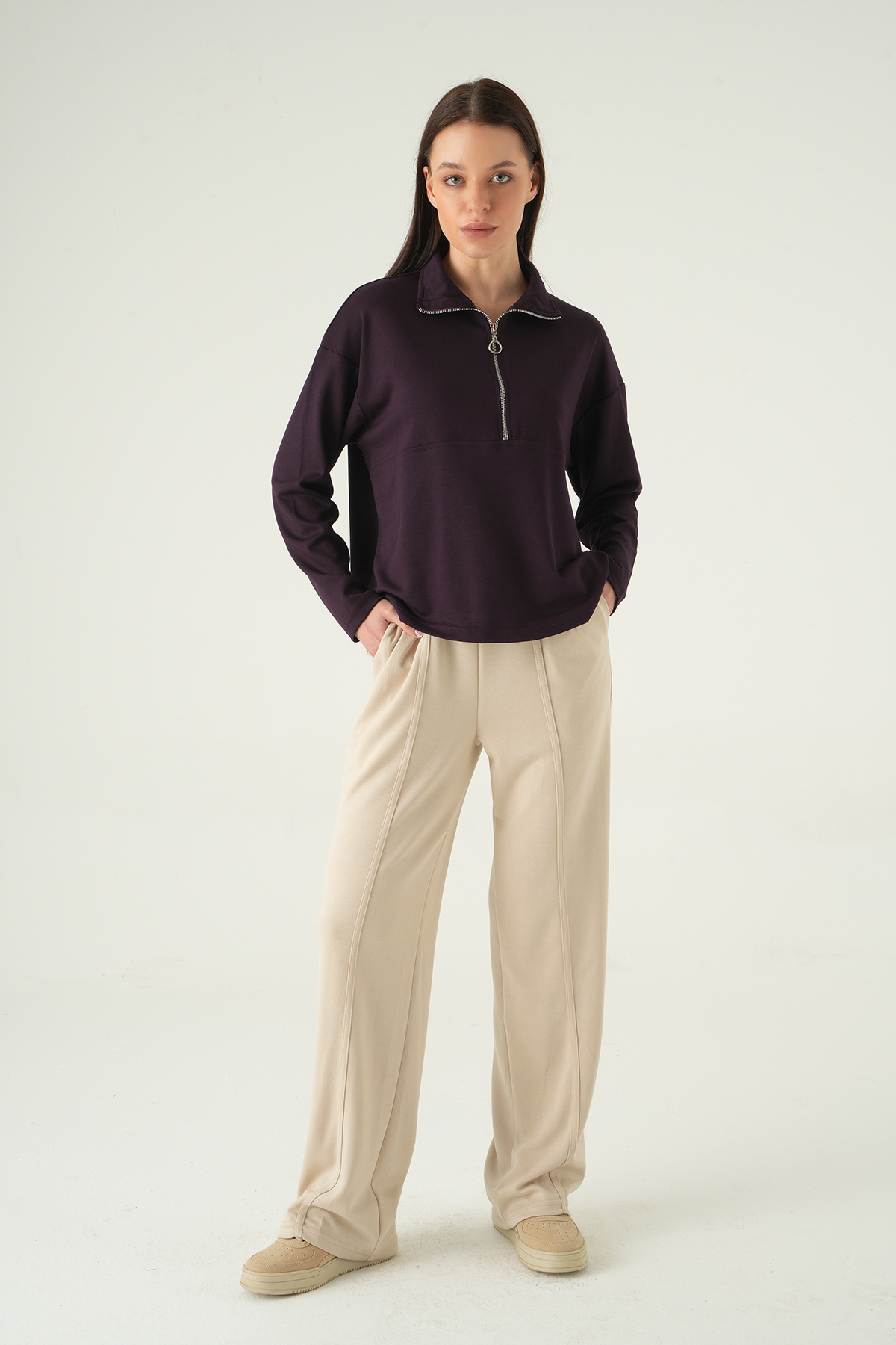 Yarım Fermuarlı Sweat 8249A Mürdüm - RAYS