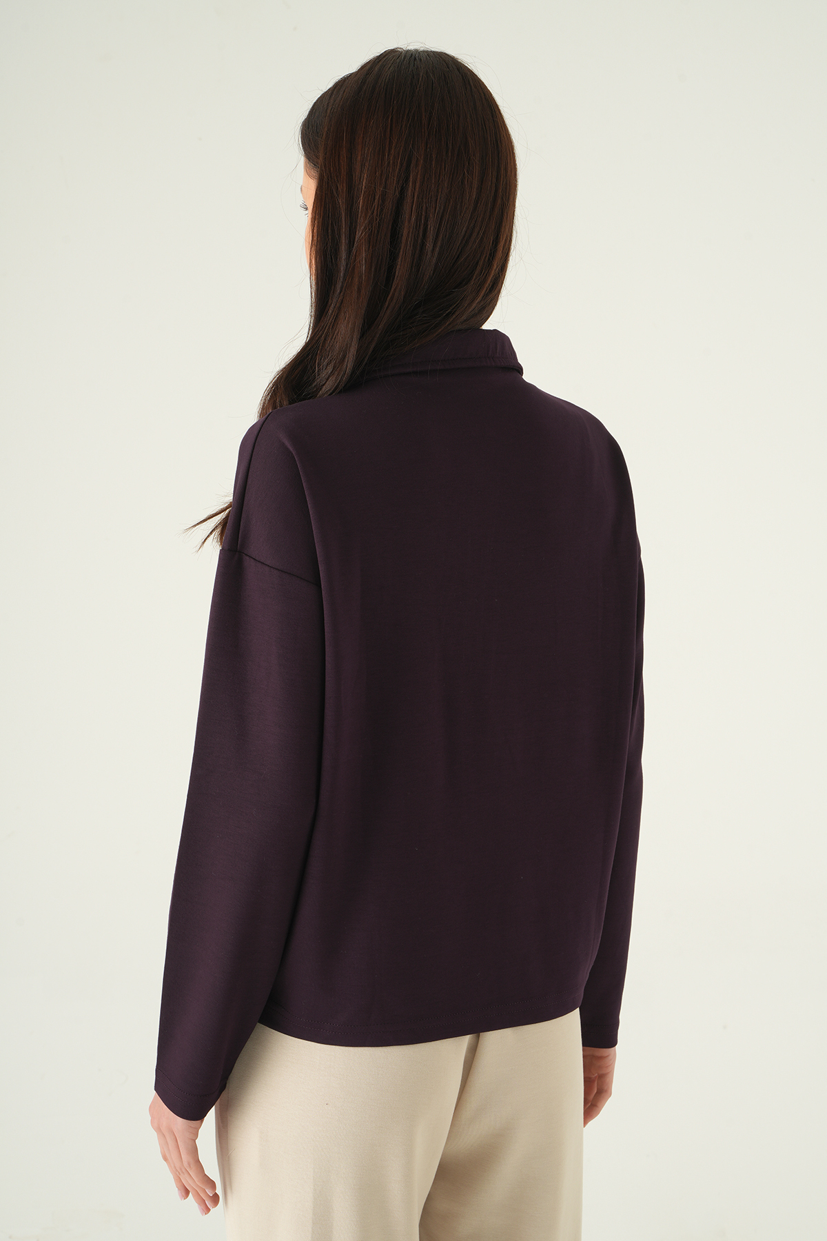 Yarım Fermuarlı Sweat 8249A Mürdüm - 5