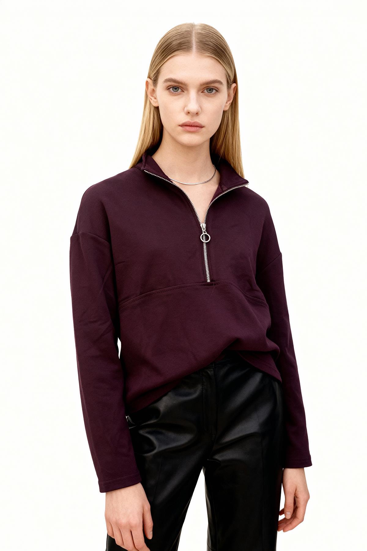 8249A Yarım Fermuarlı Sweat Mürdüm - RAYS