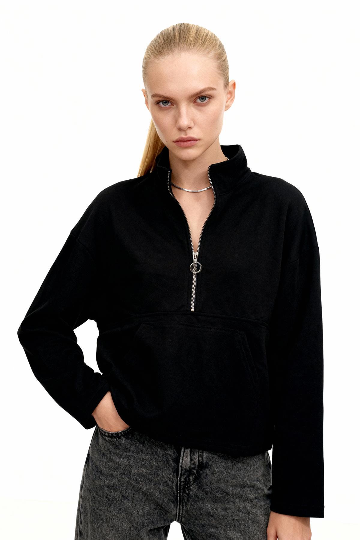 8249A Yarım Fermuarlı Sweat Siyah - 1