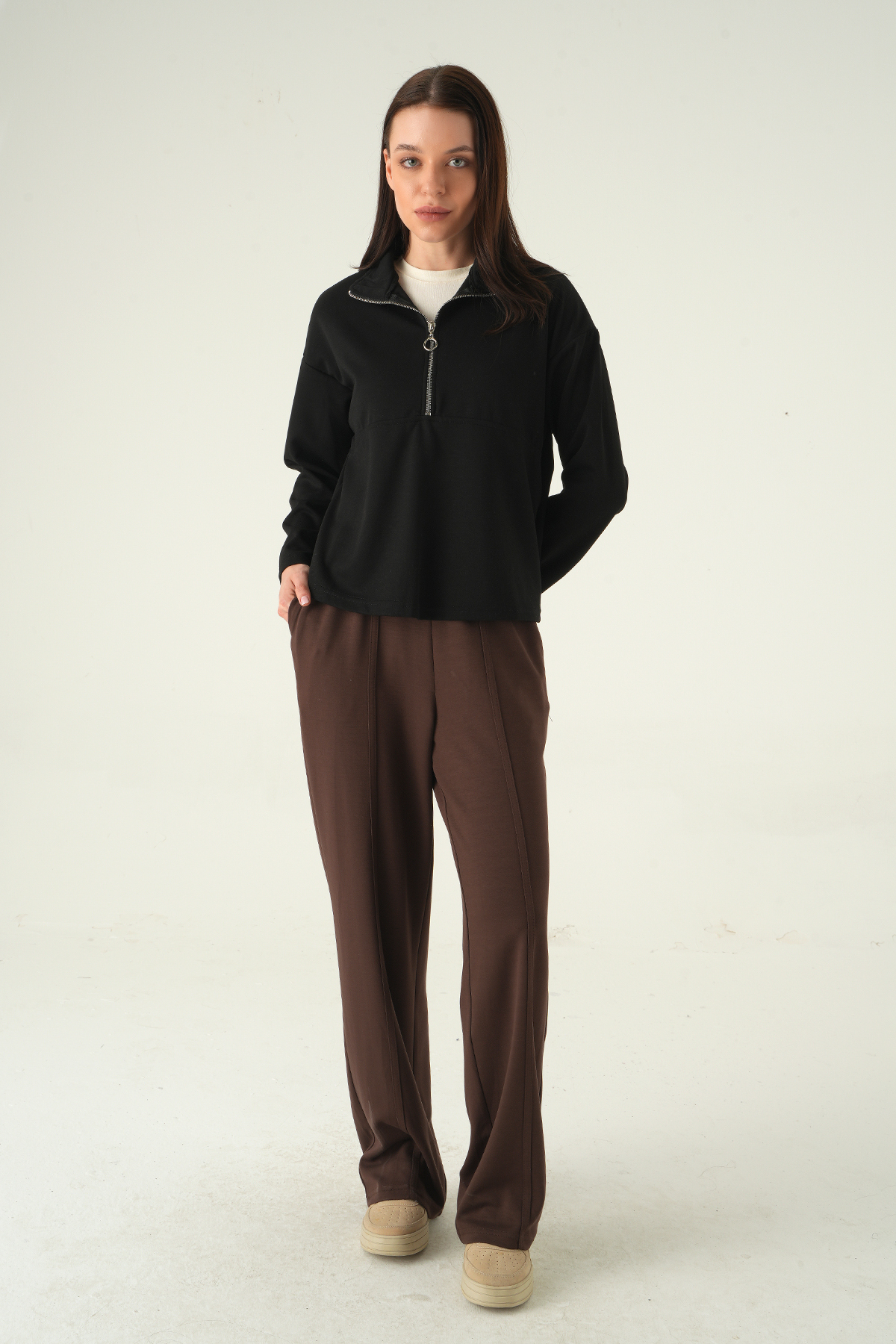 Siyah Yarım Fermuarlı Sweat 8249A - RAYS