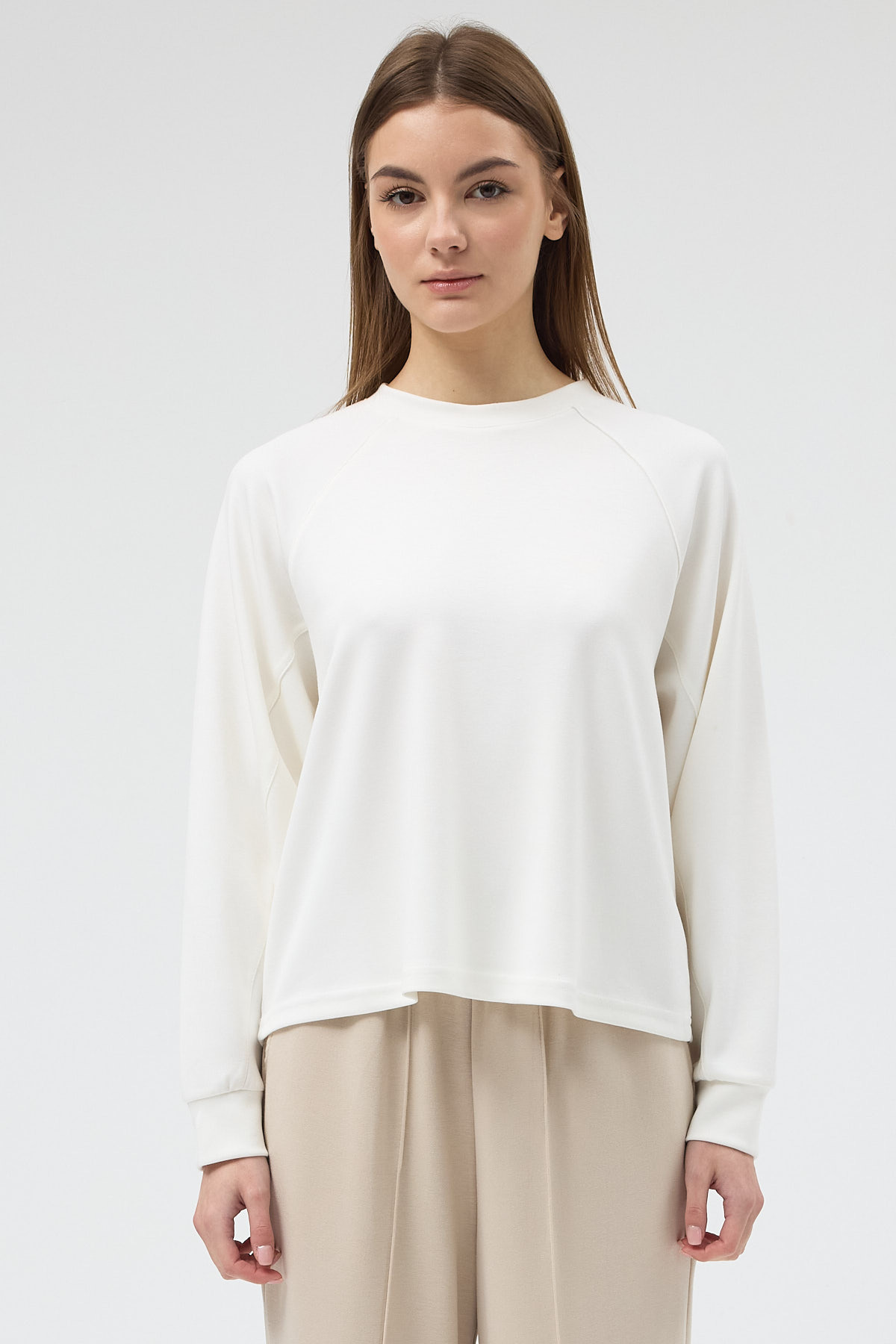 Ekru Oversize Bisiklet Yaka Kadın Sweat 8251A - 1