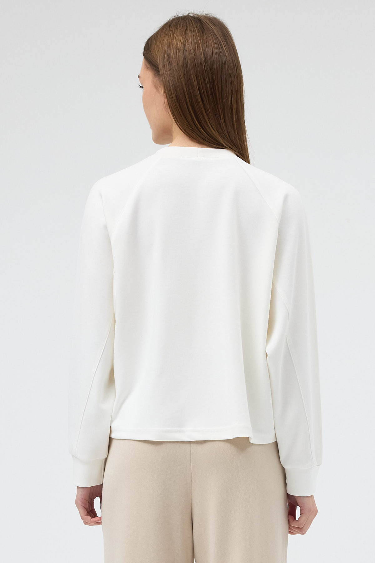 Ekru Oversize Bisiklet Yaka Kadın Sweat 8251A - 5