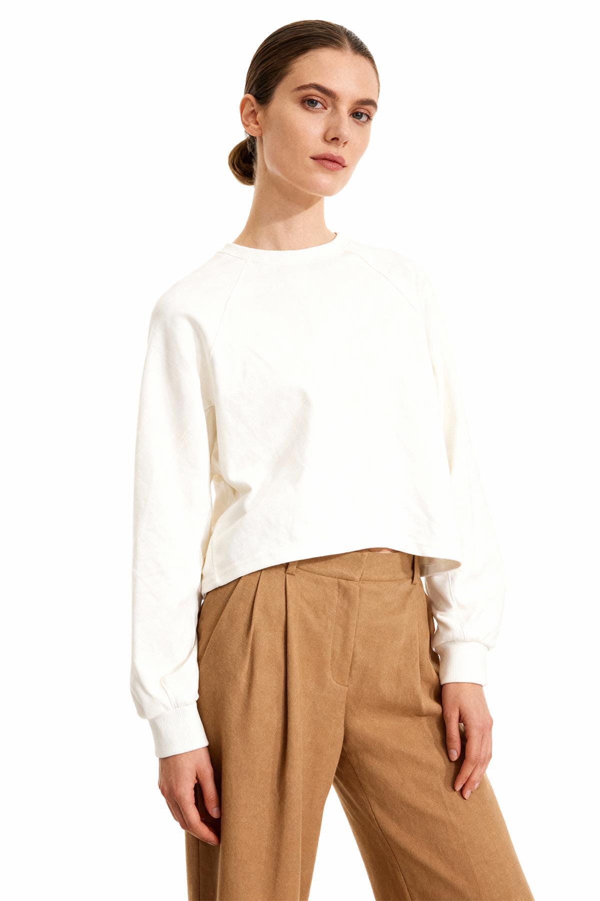 8251A Oversize Bisiklet Yaka Sweat Ekru - 1