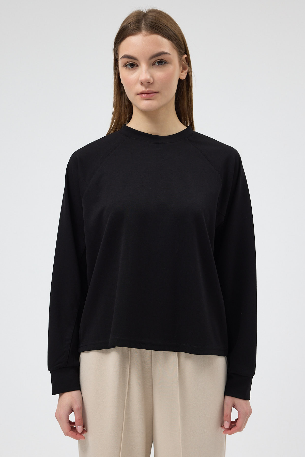 Siyah Oversize Bisiklet Yaka Kadın Sweat 8251A - 2
