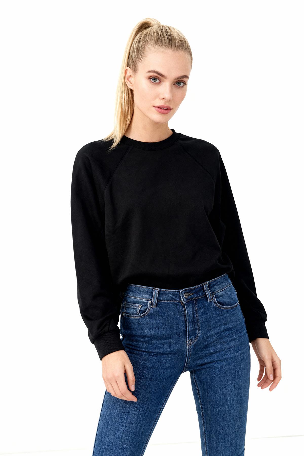 8251A Oversize Bisiklet Yaka Sweat Siyah - 1