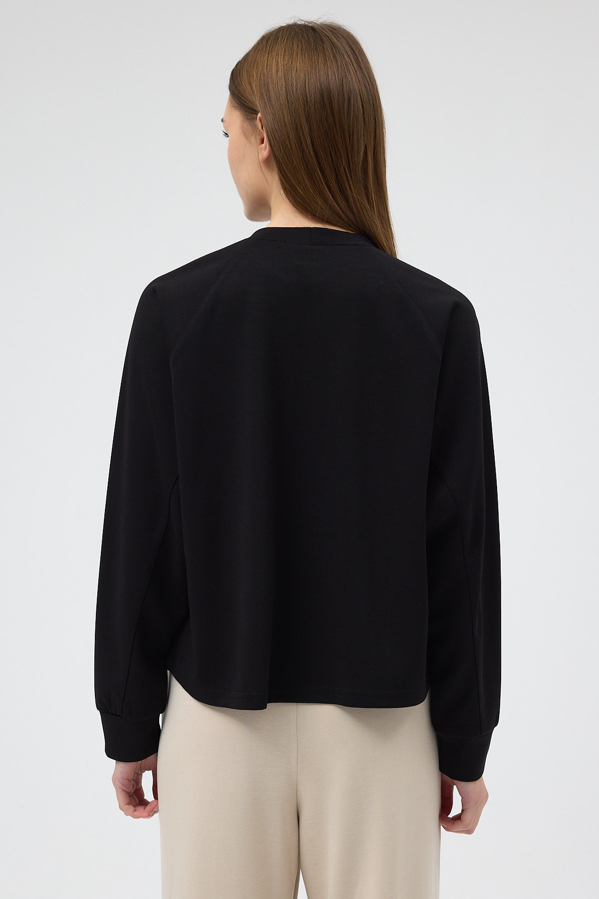 Siyah Oversize Bisiklet Yaka Kadın Sweat 8251A - 5